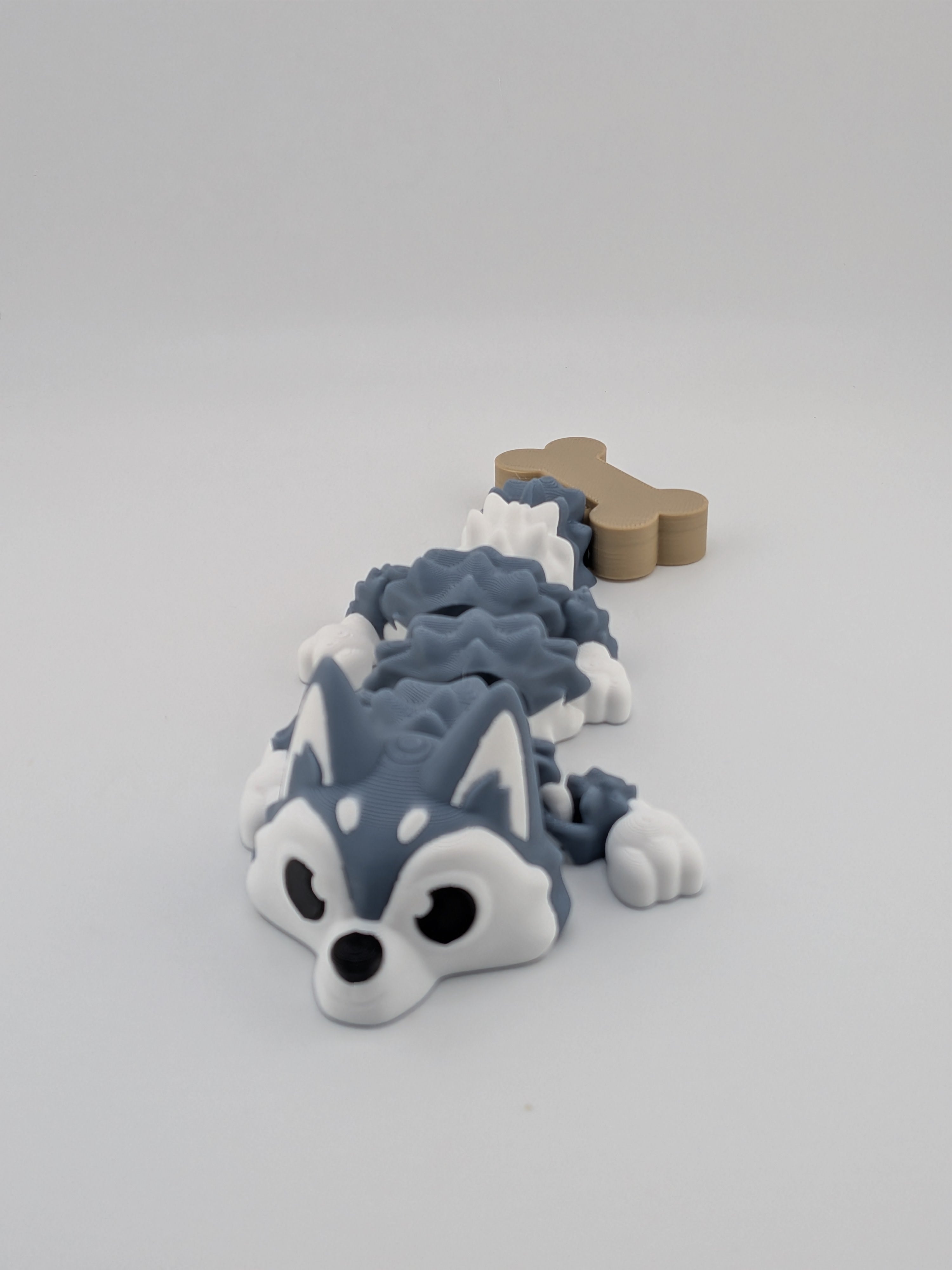 🐺🐉 Mini Husky-Dragon Flexi! 🦴 6.25" Articulated Pup with Bone Tail Charm ✨❄️