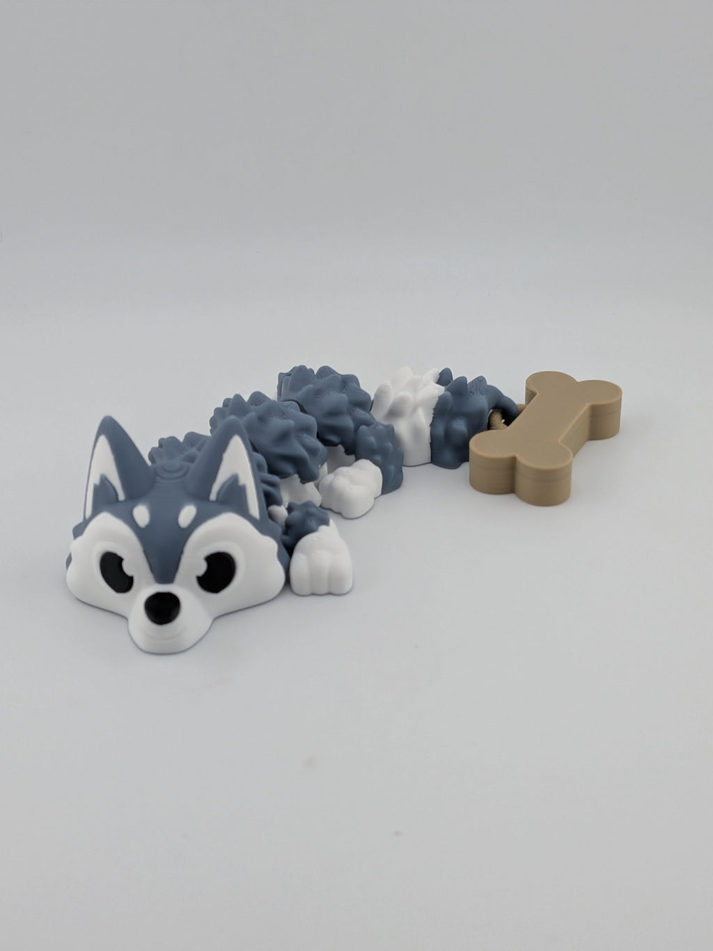 🐺🐉 Mini Husky-Dragon Flexi! 🦴 6.25" Articulated Pup with Bone Tail Charm ✨❄️