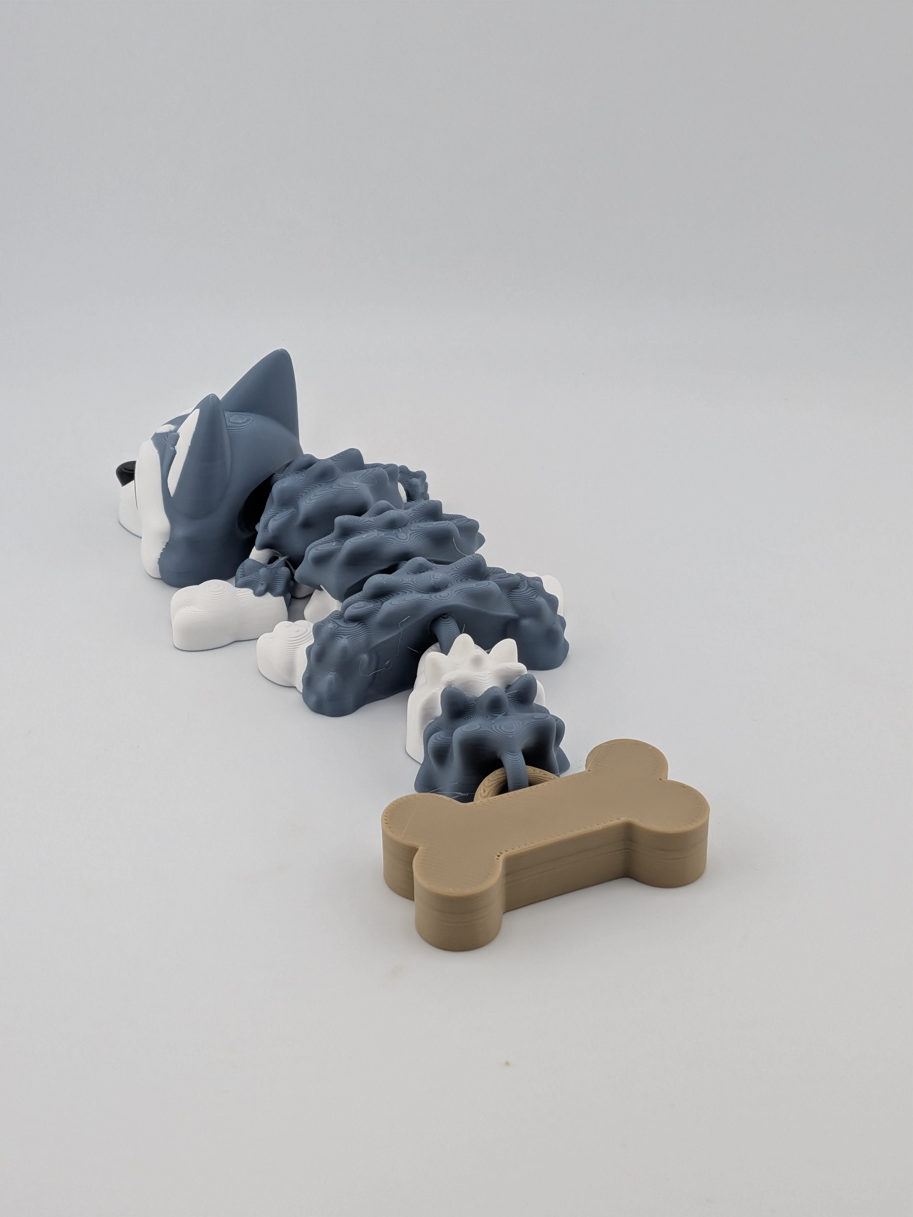 🐺🐉 Mini Husky-Dragon Flexi! 🦴 6.25" Articulated Pup with Bone Tail Charm ✨❄️