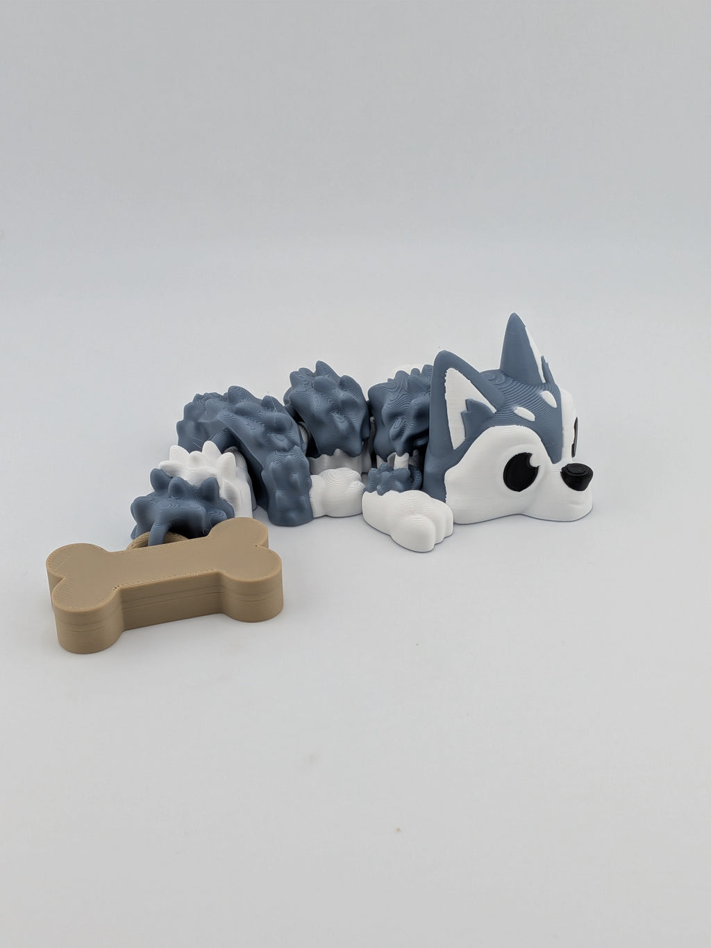 🐺🐉 Mini Husky-Dragon Flexi! 🦴 6.25" Articulated Pup with Bone Tail Charm ✨❄️