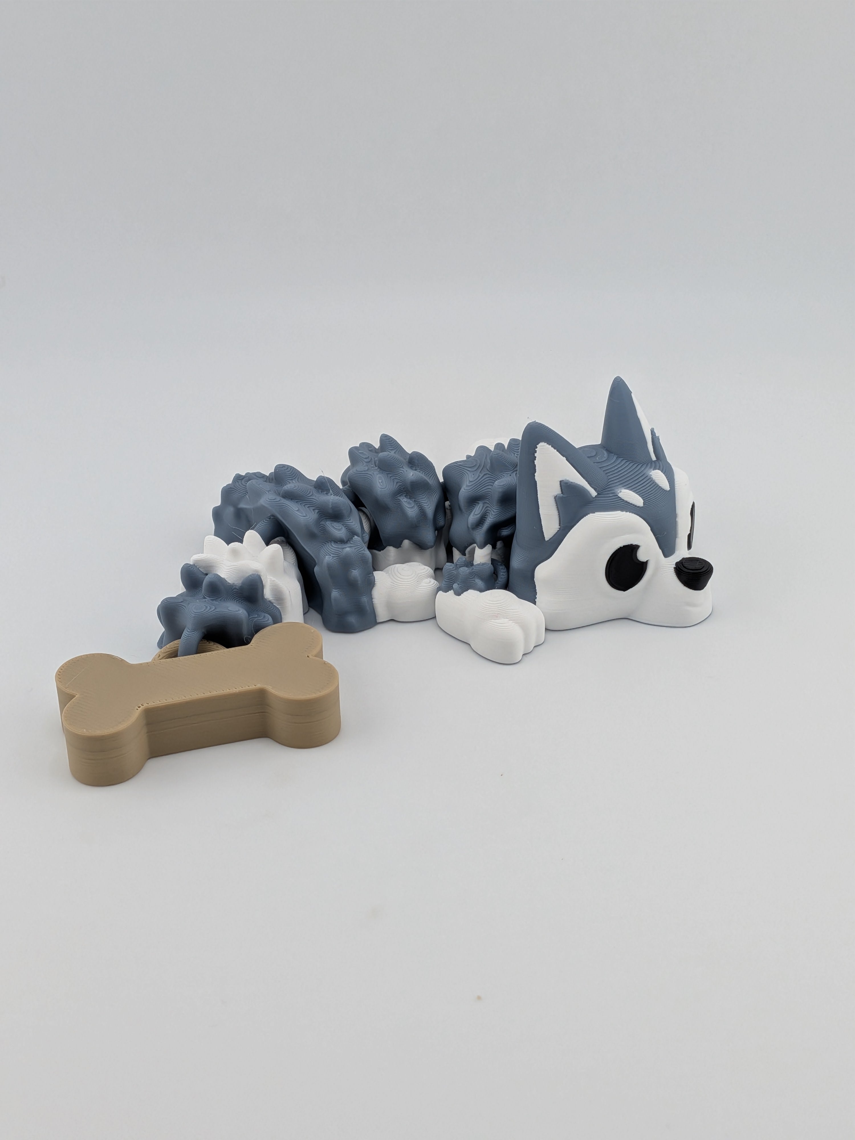 🐺🐉 Mini Husky-Dragon Flexi! 🦴 6.25" Articulated Pup with Bone Tail Charm ✨❄️