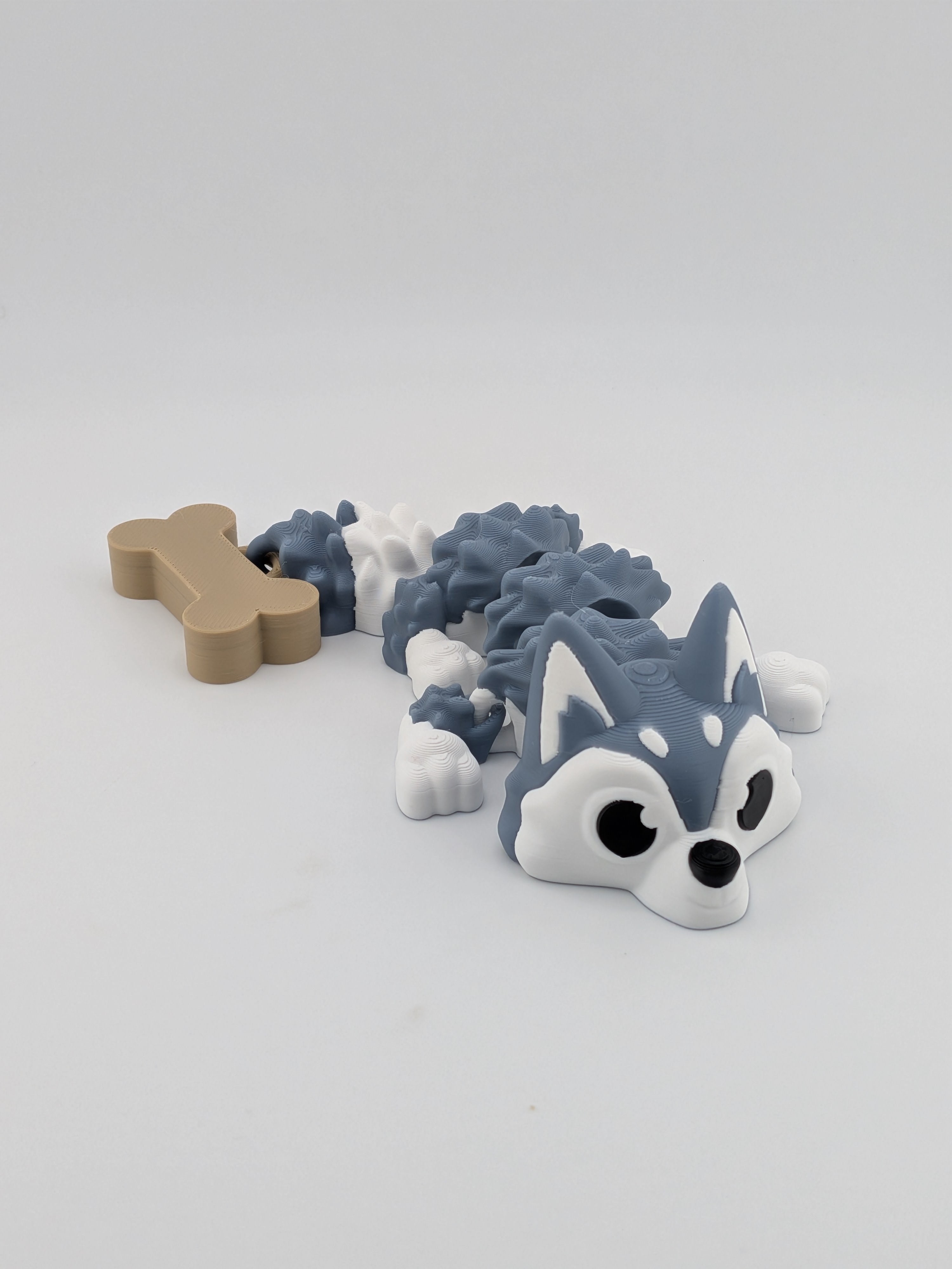 🐺🐉 Mini Husky-Dragon Flexi! 🦴 6.25" Articulated Pup with Bone Tail Charm ✨❄️