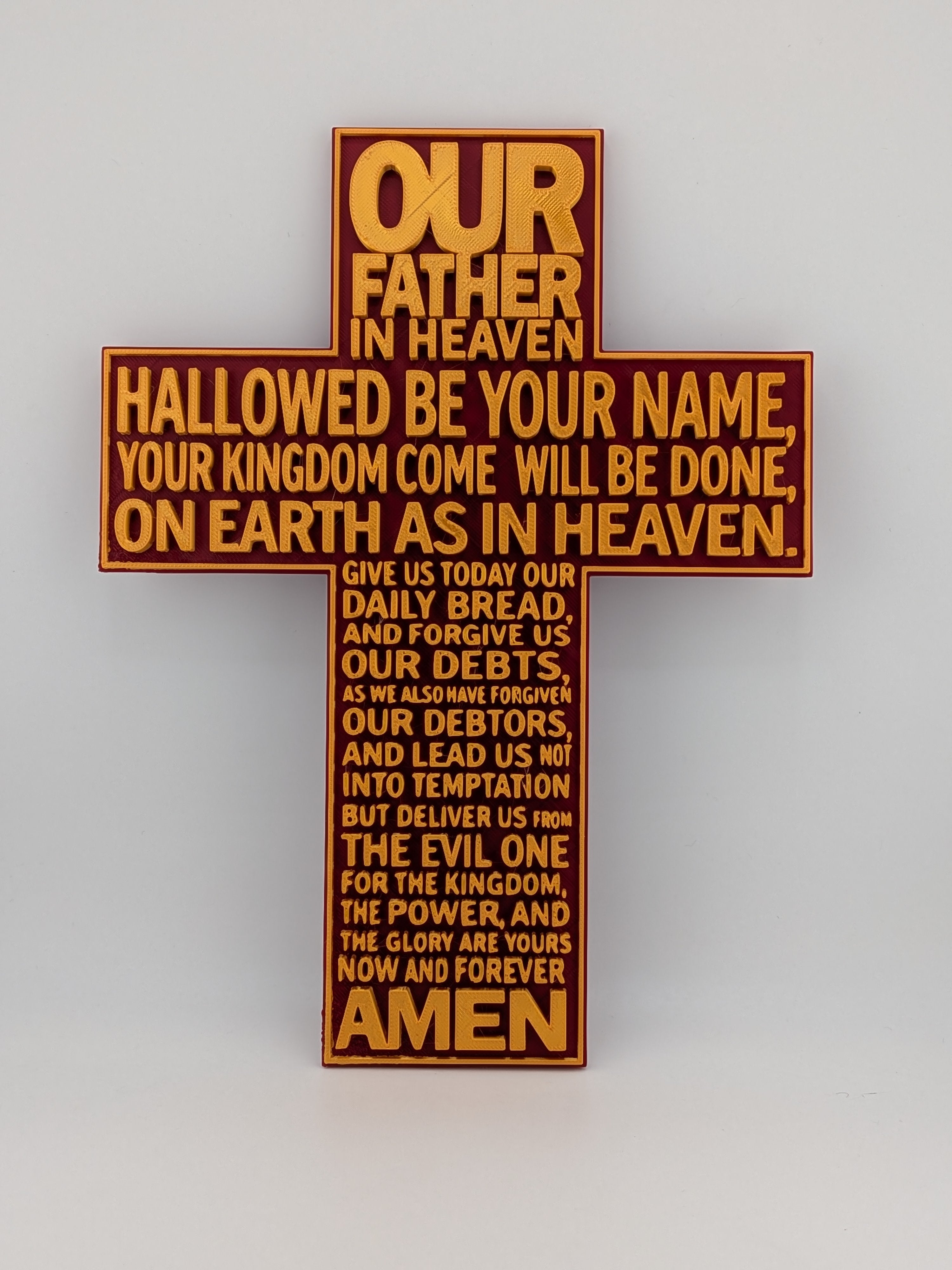 🙏✨ 9.75" Lord's Prayer Cross | 3D Printed Wall Art with Gold Embossed Text ✝️📜