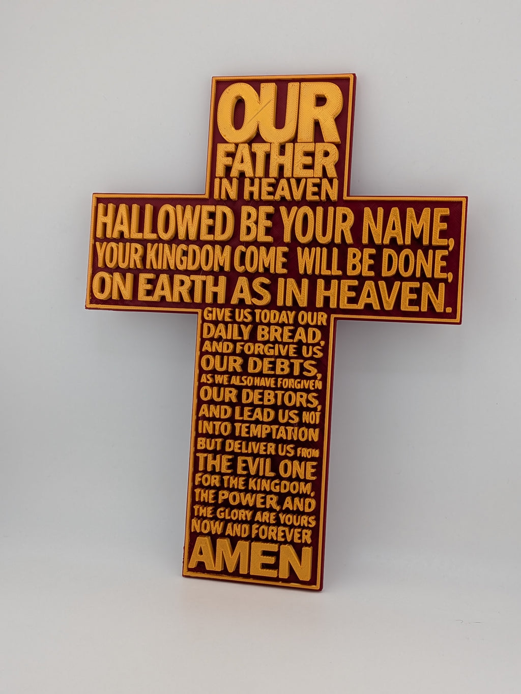 🙏✨ 9.75" Lord's Prayer Cross | 3D Printed Wall Art with Gold Embossed Text ✝️📜
