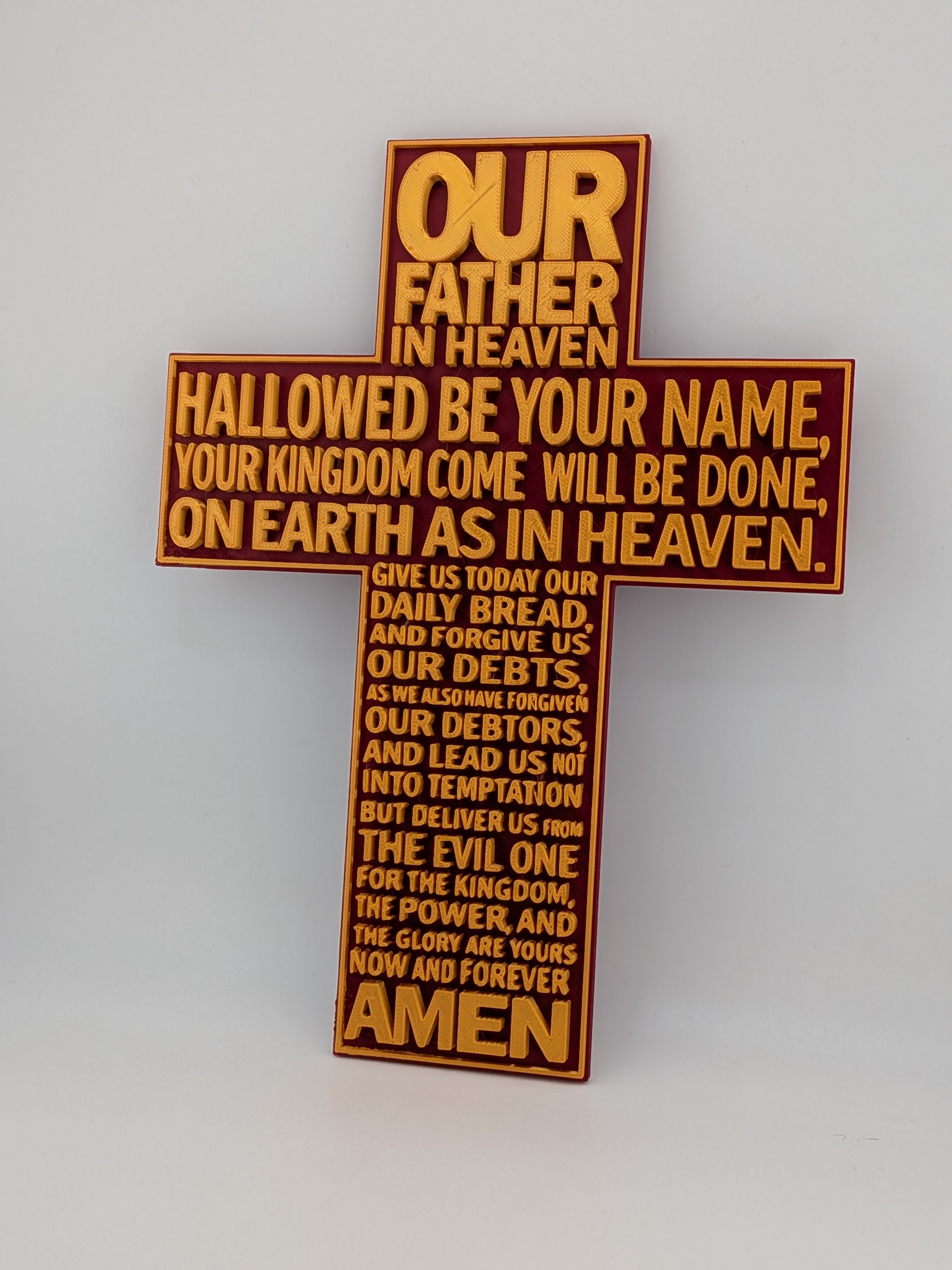 🙏✨ 9.75" Lord's Prayer Cross | 3D Printed Wall Art with Gold Embossed Text ✝️📜