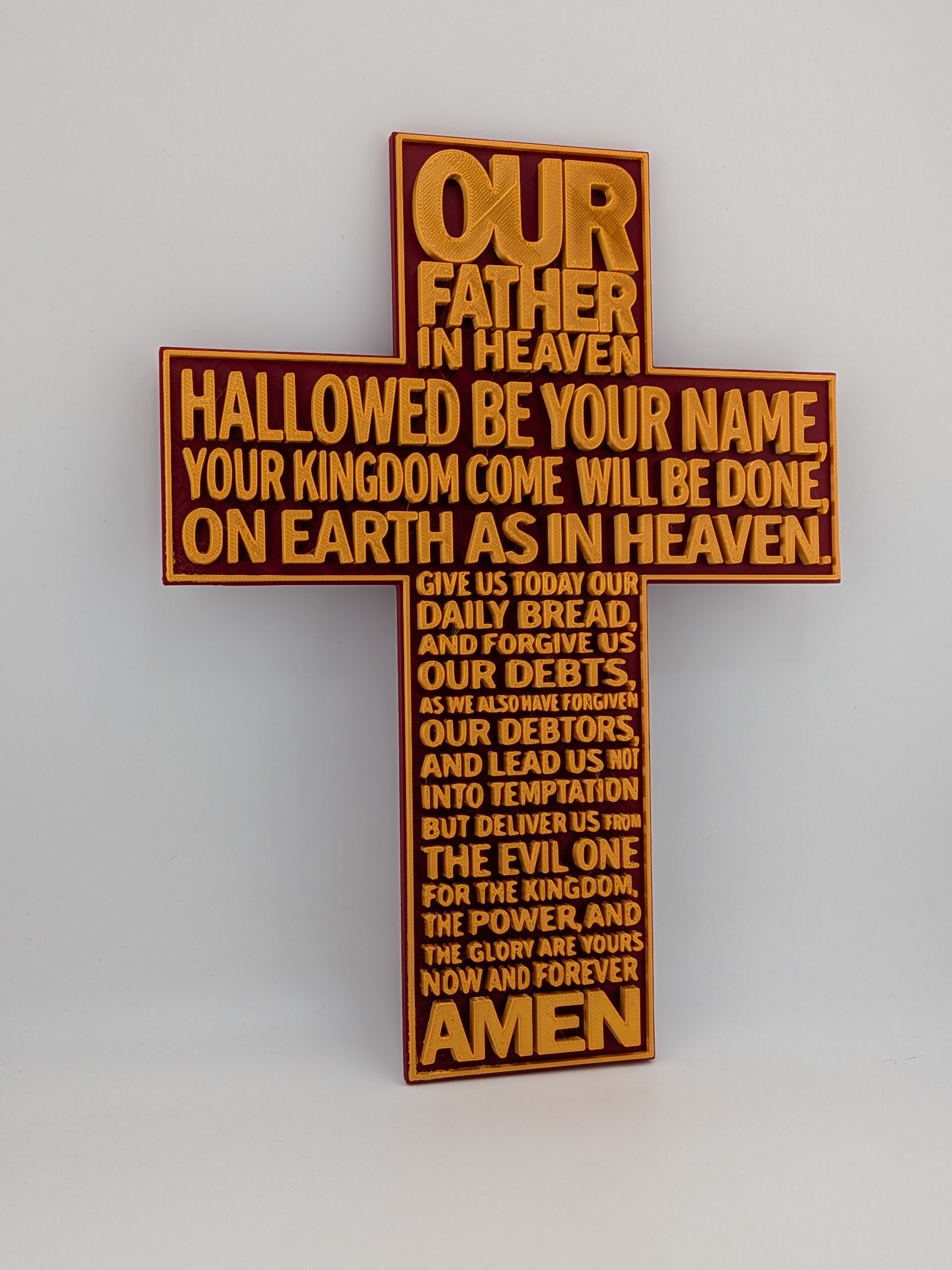 🙏✨ 9.75" Lord's Prayer Cross | 3D Printed Wall Art with Gold Embossed Text ✝️📜