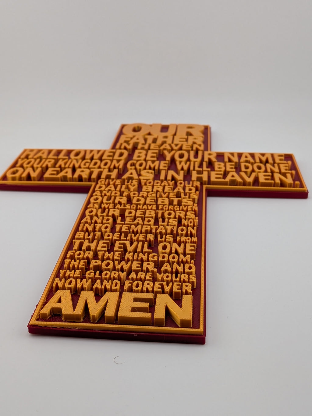 🙏✨ 9.75" Lord's Prayer Cross | 3D Printed Wall Art with Gold Embossed Text ✝️📜