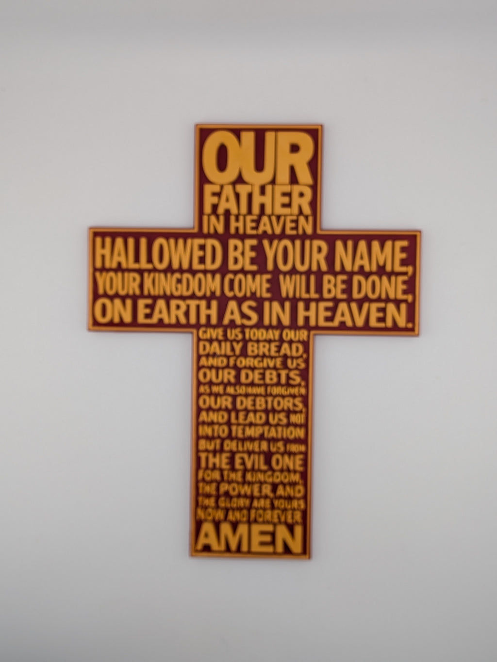 🙏✨ 9.75" Lord's Prayer Cross | 3D Printed Wall Art with Gold Embossed Text ✝️📜