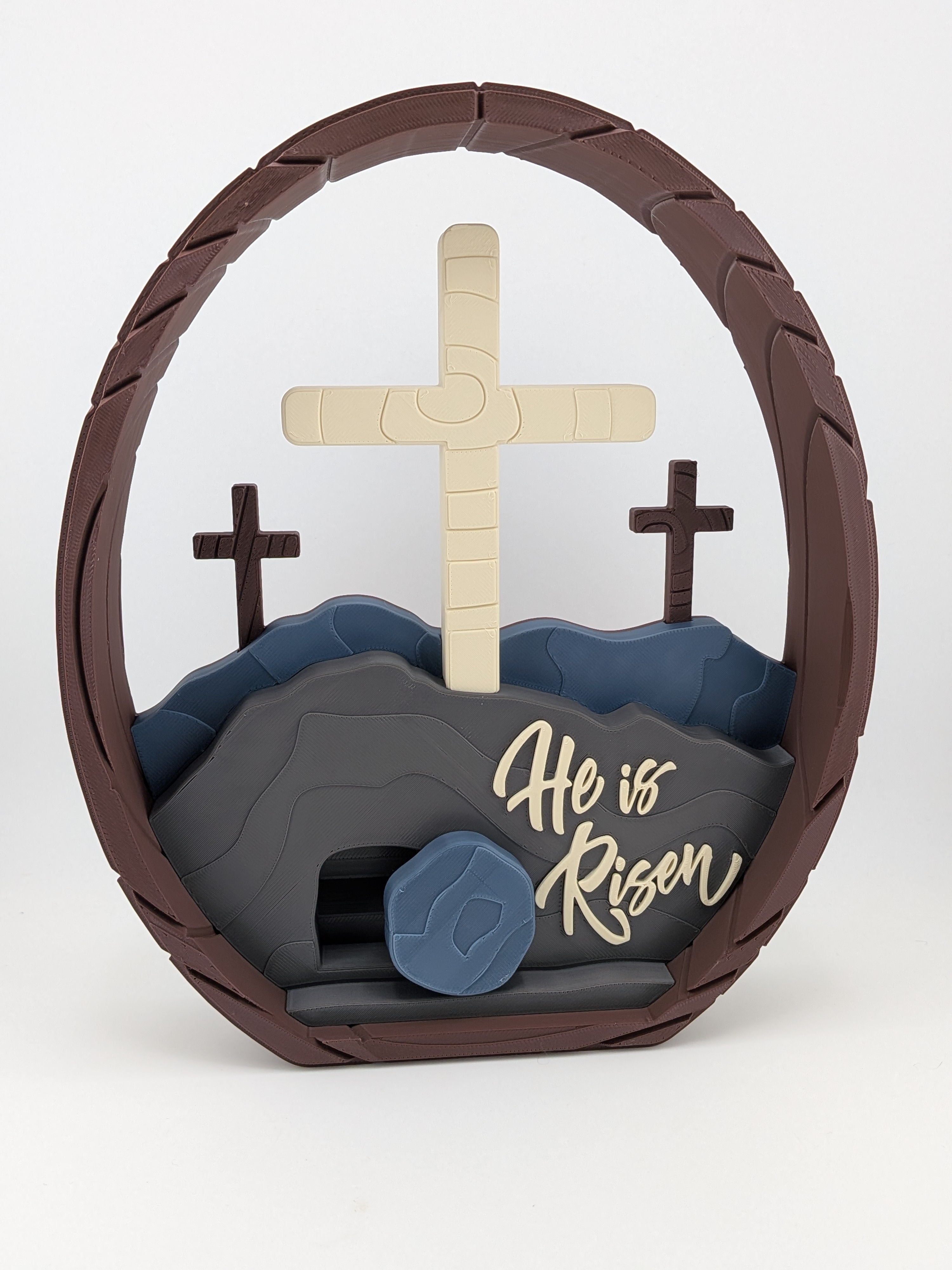 🌅✨ "He Is Risen" Interactive Easter Diorama | 9" 3D Printed Tomb & Cross Art ✝️🪨