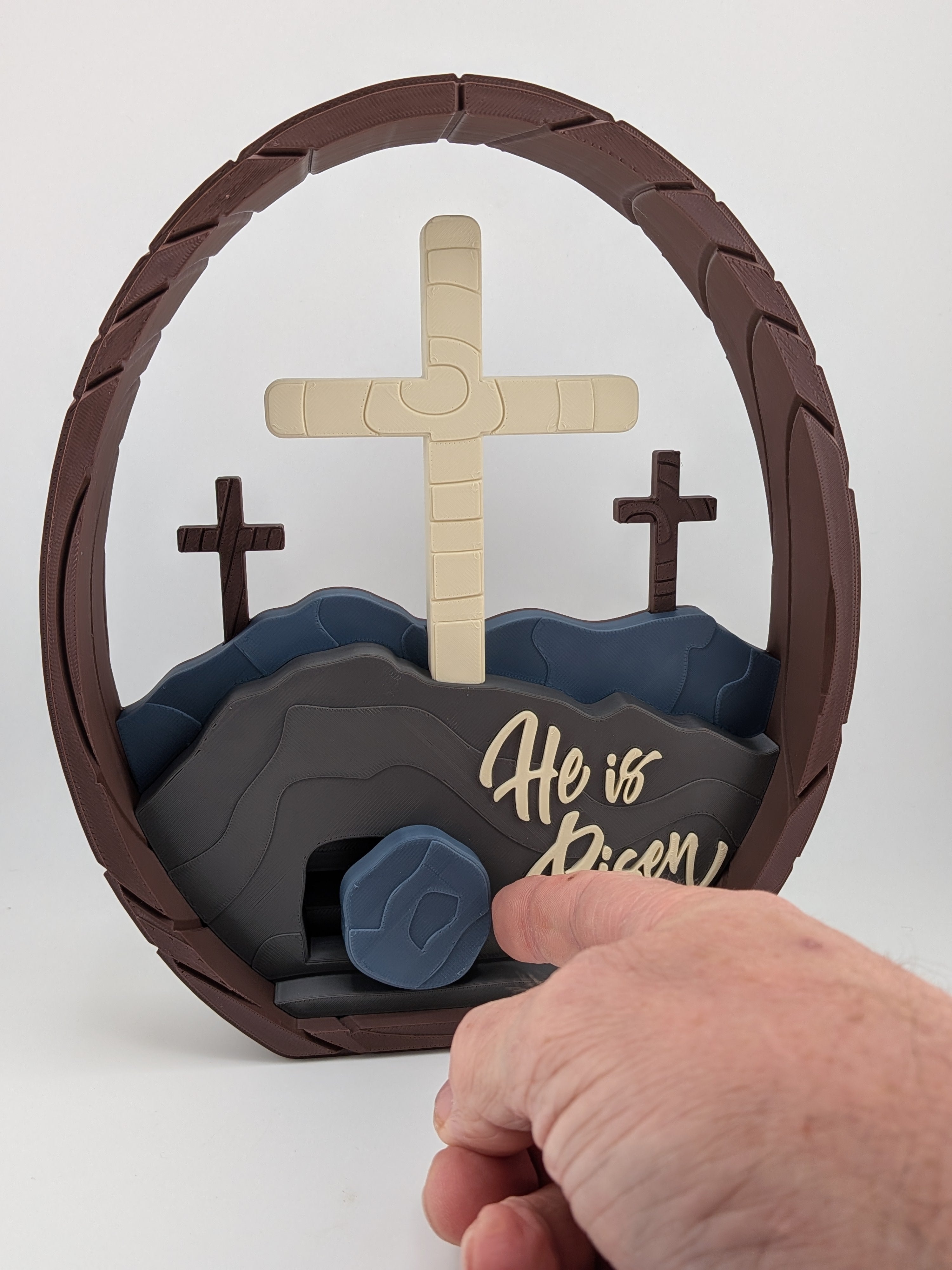 🌅✨ "He Is Risen" Interactive Easter Diorama | 9" 3D Printed Tomb & Cross Art ✝️🪨