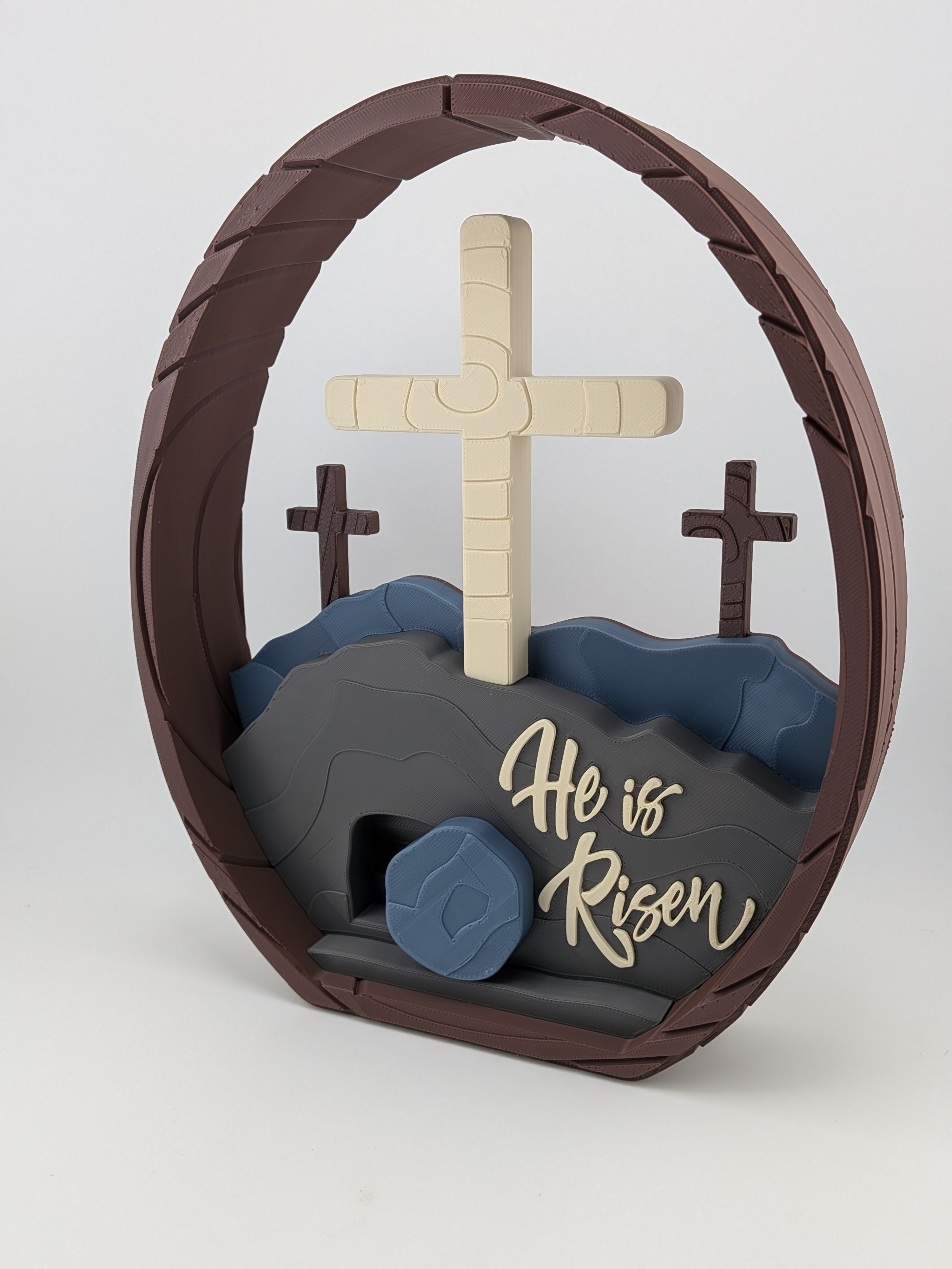 🌅✨ "He Is Risen" Interactive Easter Diorama | 9" 3D Printed Tomb & Cross Art ✝️🪨