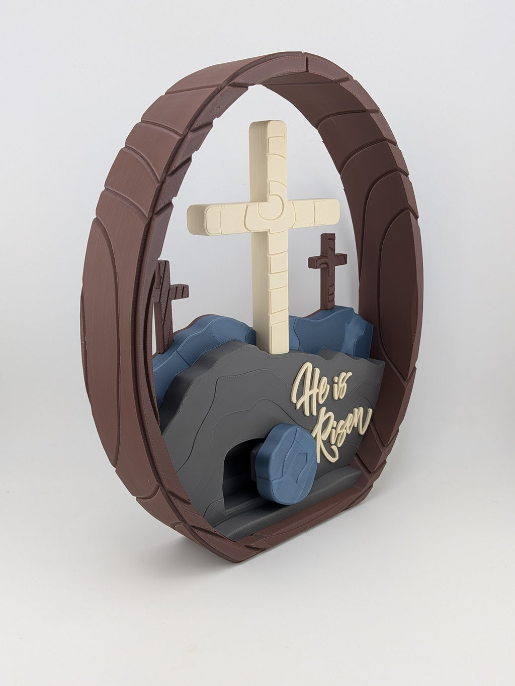 🌅✨ "He Is Risen" Interactive Easter Diorama | 9" 3D Printed Tomb & Cross Art ✝️🪨