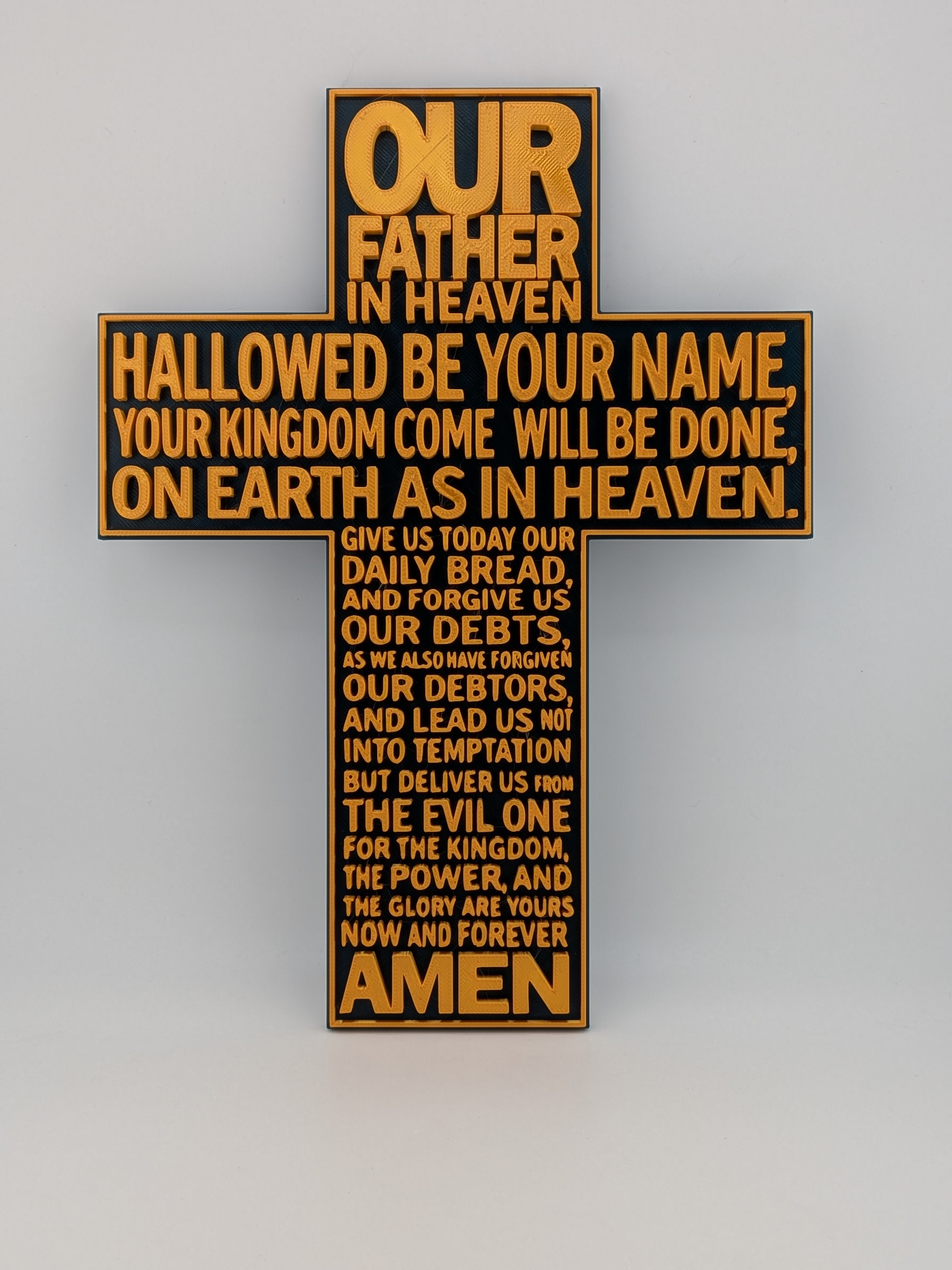 🙏✨ 9.75" Lord's Prayer Cross | 3D Printed Wall Art with Gold Embossed Text ✝️📜