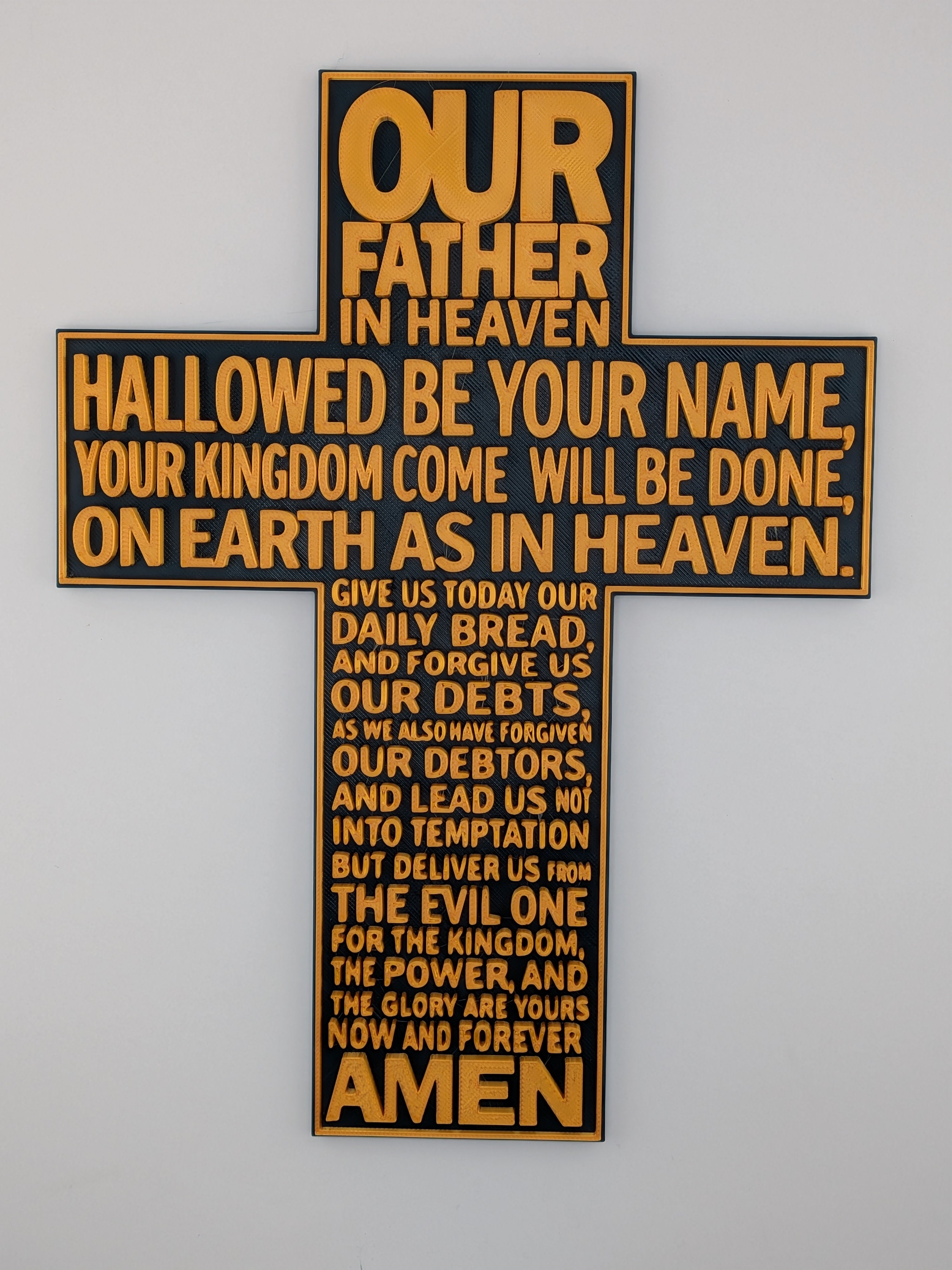 🙏✨ 9.75" Lord's Prayer Cross | 3D Printed Wall Art with Gold Embossed Text ✝️📜