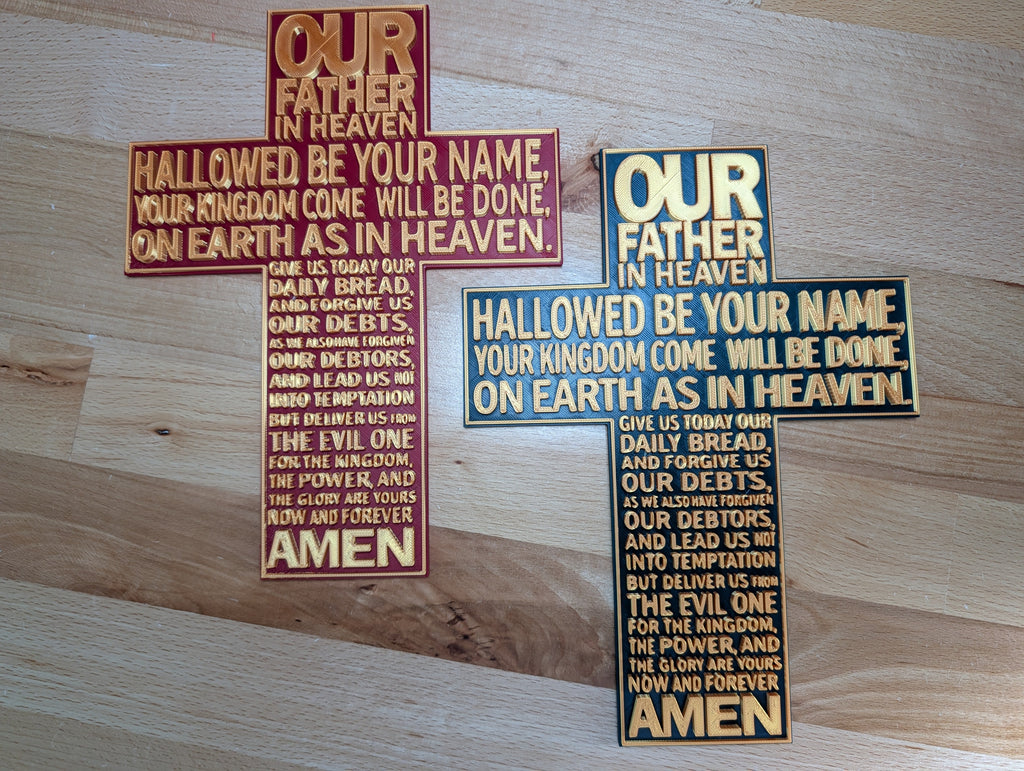 🙏✨ 9.75" Lord's Prayer Cross | 3D Printed Wall Art with Gold Embossed Text ✝️📜