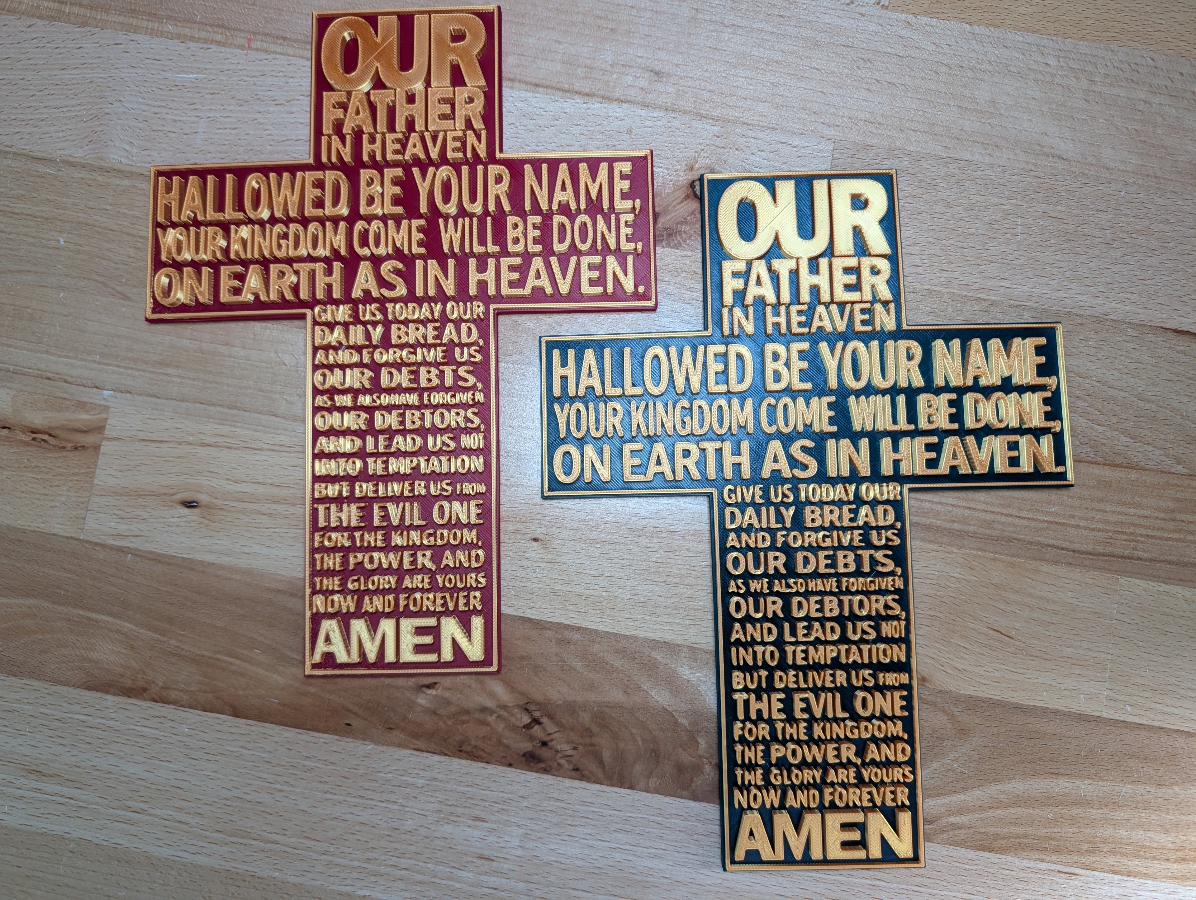 🙏✨ 9.75" Lord's Prayer Cross | 3D Printed Wall Art with Gold Embossed Text ✝️📜