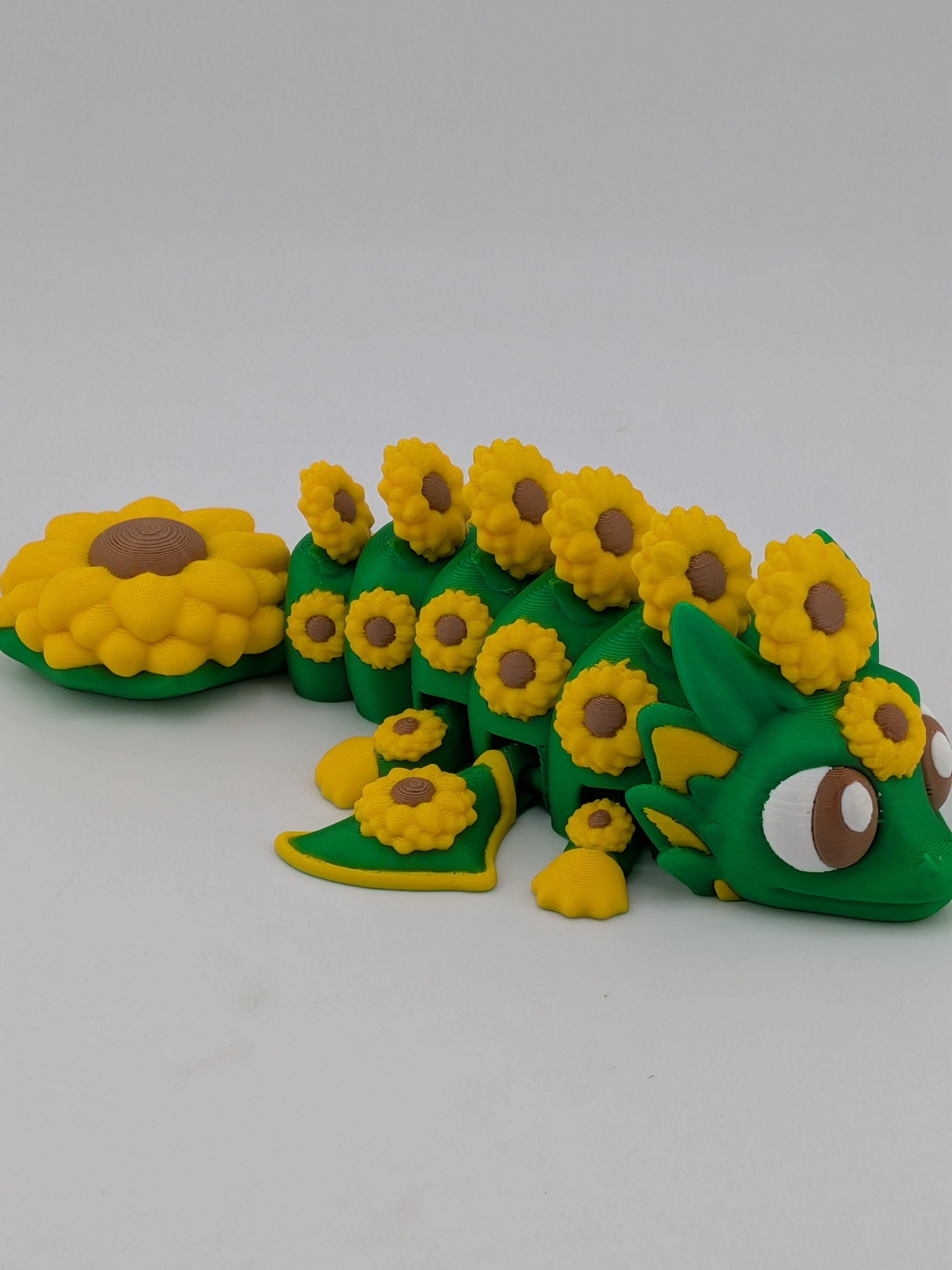 🌻🐉 5.2" Sunflower Dragon Flexi | Articulated "Summer-Bloom" Fidget Toy ✨🌿