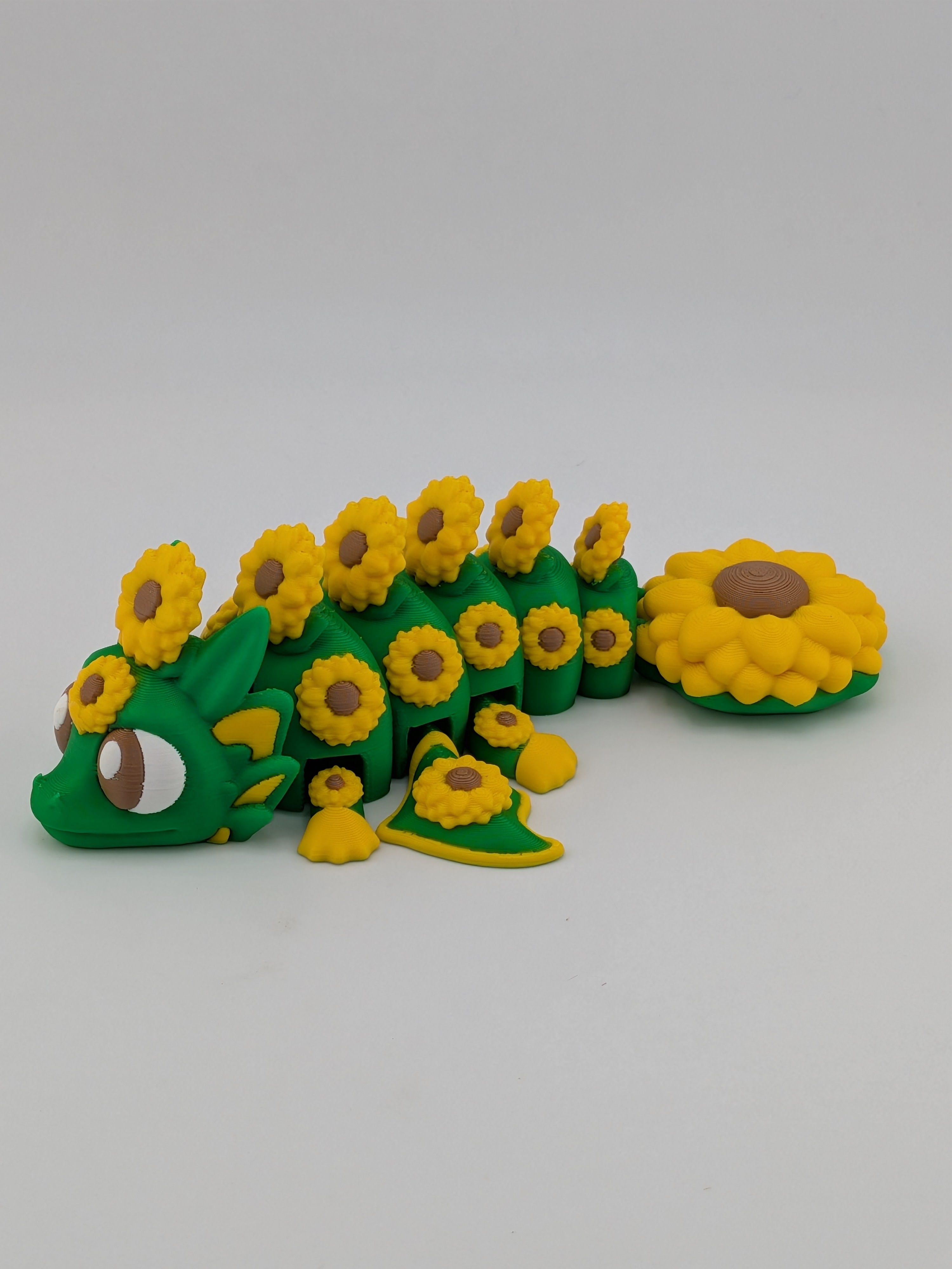 🌻🐉 5.2" Sunflower Dragon Flexi | Articulated "Summer-Bloom" Fidget Toy ✨🌿