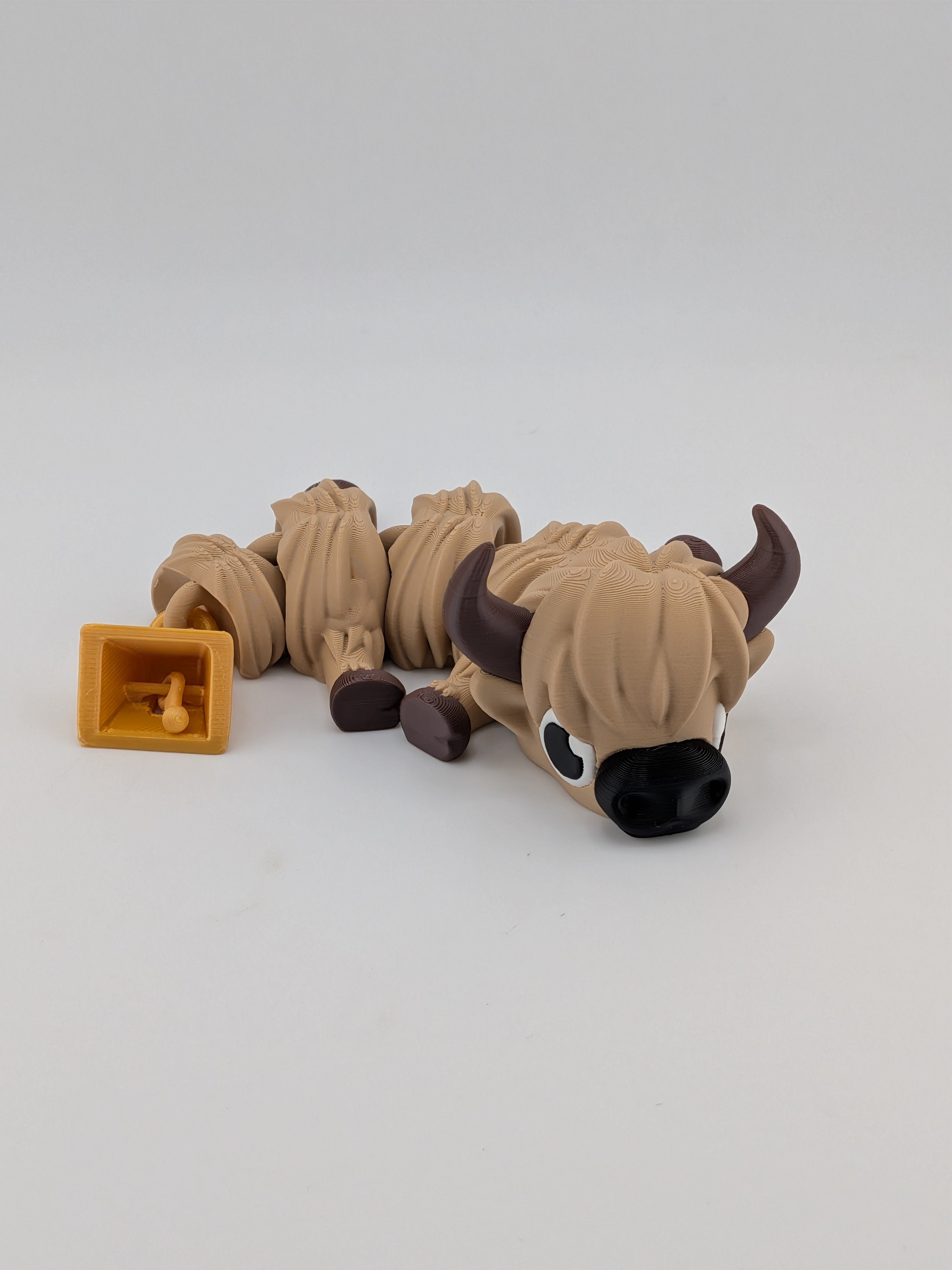 🐮🔔 6" Highland Cow Flexi | Shaggy Articulated "Moo-ver" with Gold Bell Tail ✨🌾
