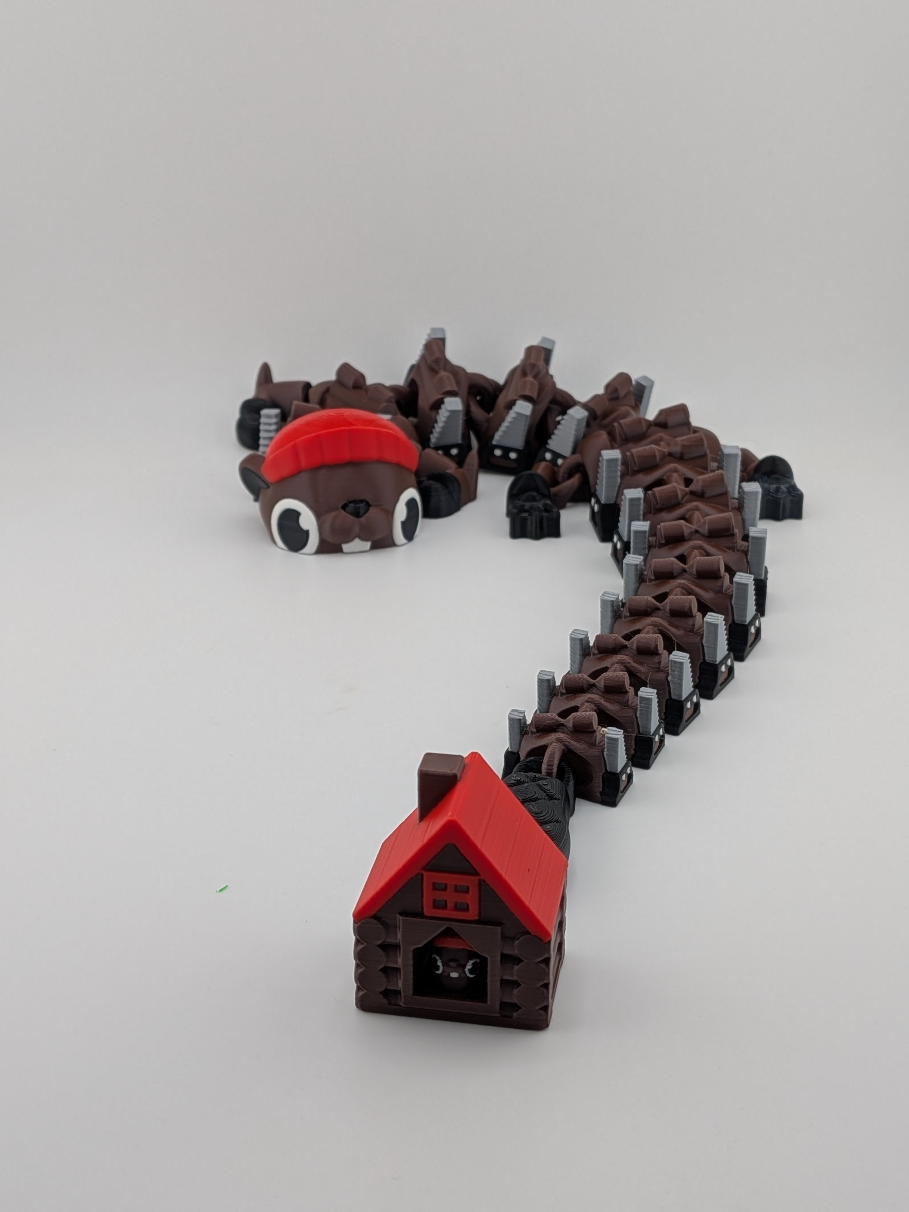🦫🐉 17" Beaver Flexi Dragon ✨ Lumberjack Fidget with Log Cabin & Baby Beaver! 🪵🪚