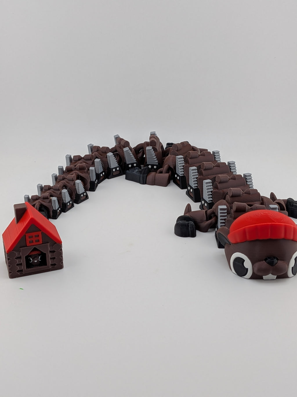 🦫🐉 17" Beaver Flexi Dragon ✨ Lumberjack Fidget with Log Cabin & Baby Beaver! 🪵🪚