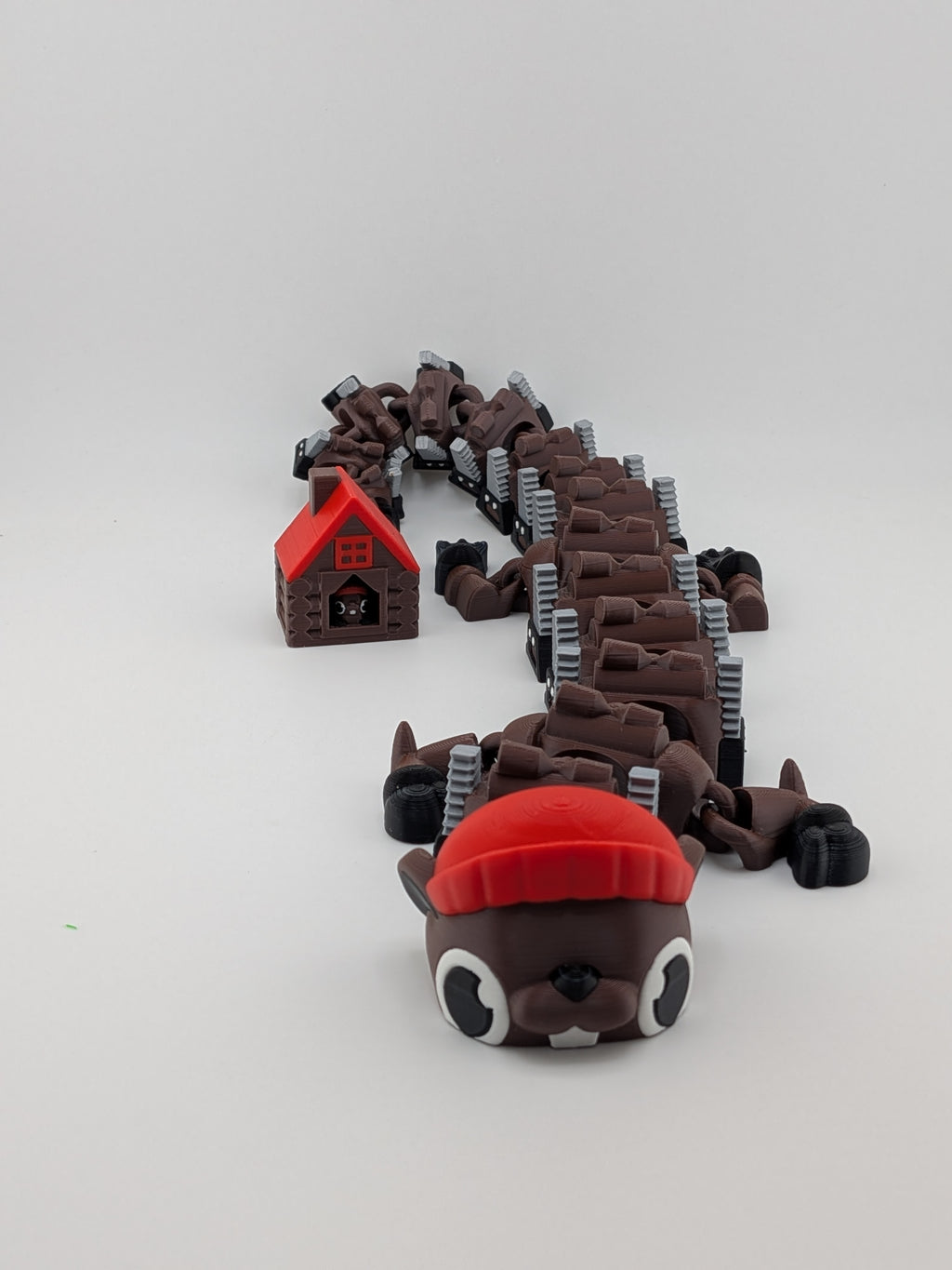 🦫🐉 17" Beaver Flexi Dragon ✨ Lumberjack Fidget with Log Cabin & Baby Beaver! 🪵🪚