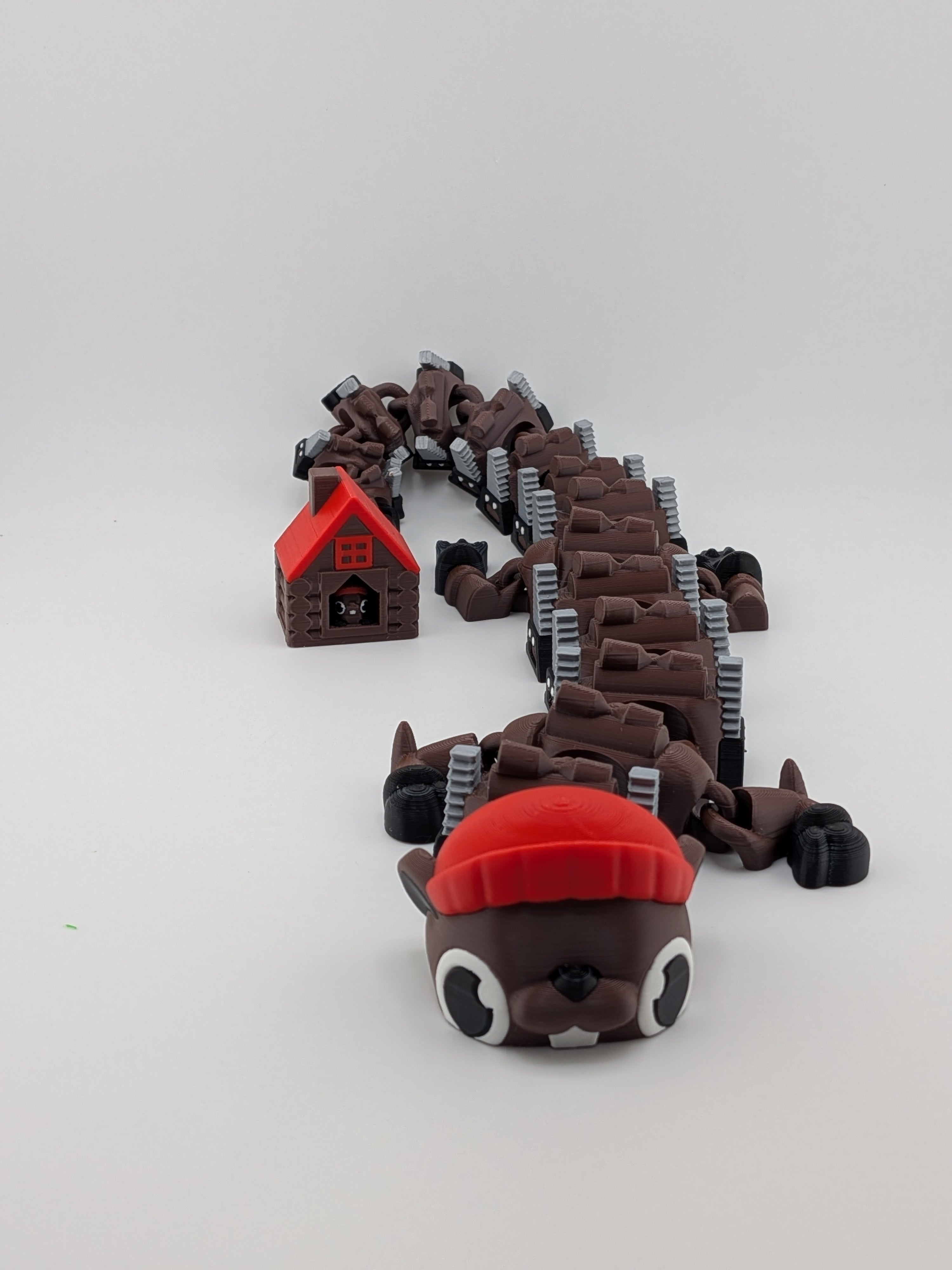 🦫🐉 17" Beaver Flexi Dragon ✨ Lumberjack Fidget with Log Cabin & Baby Beaver! 🪵🪚