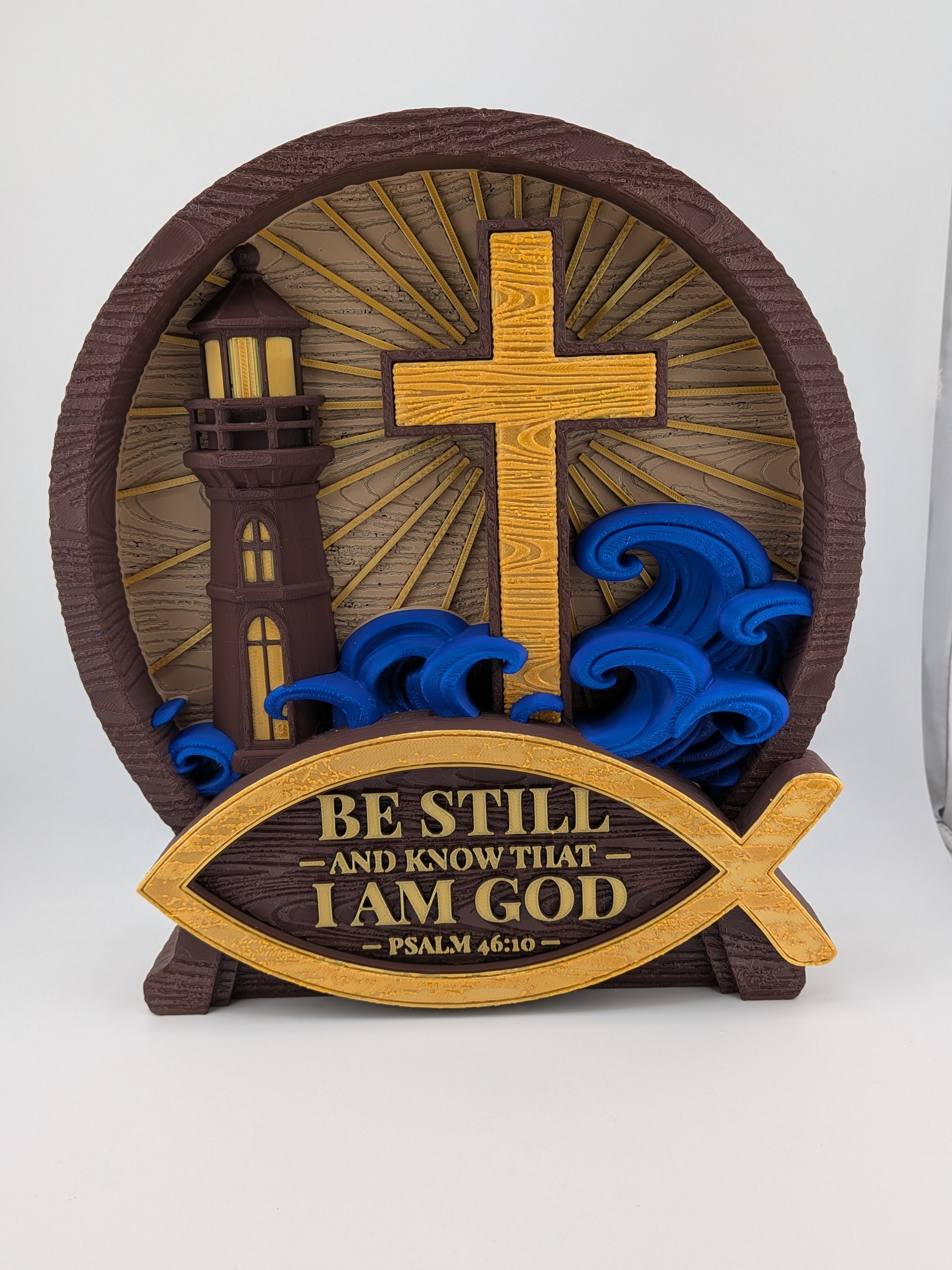 ✝️🌊 "Be Still" Psalm 46:10 3D Shadowbox | Lighthouse & Cross Spiritual Wall Art ✨⚓