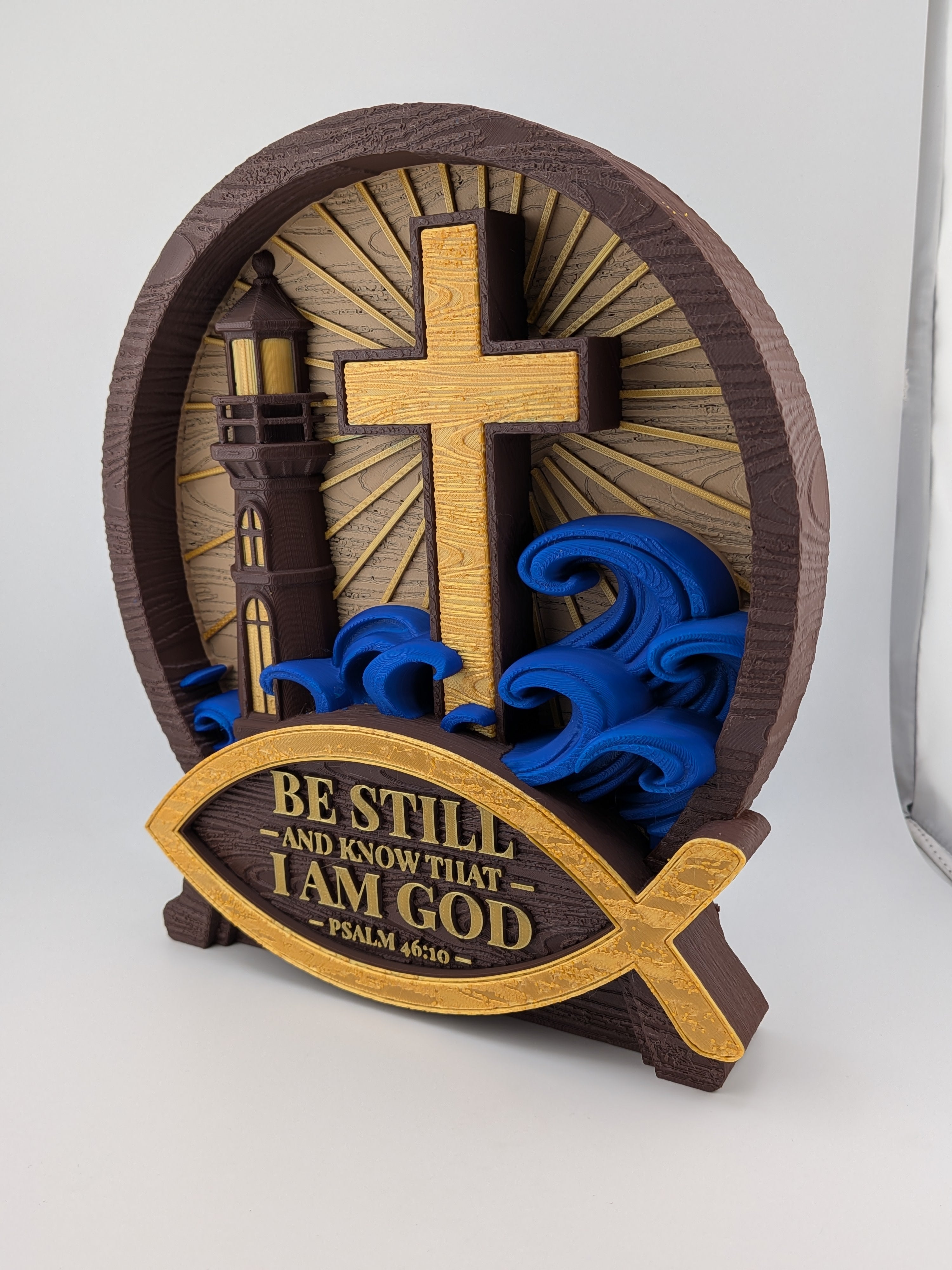 ✝️🌊 "Be Still" Psalm 46:10 3D Shadowbox | Lighthouse & Cross Spiritual Wall Art ✨⚓