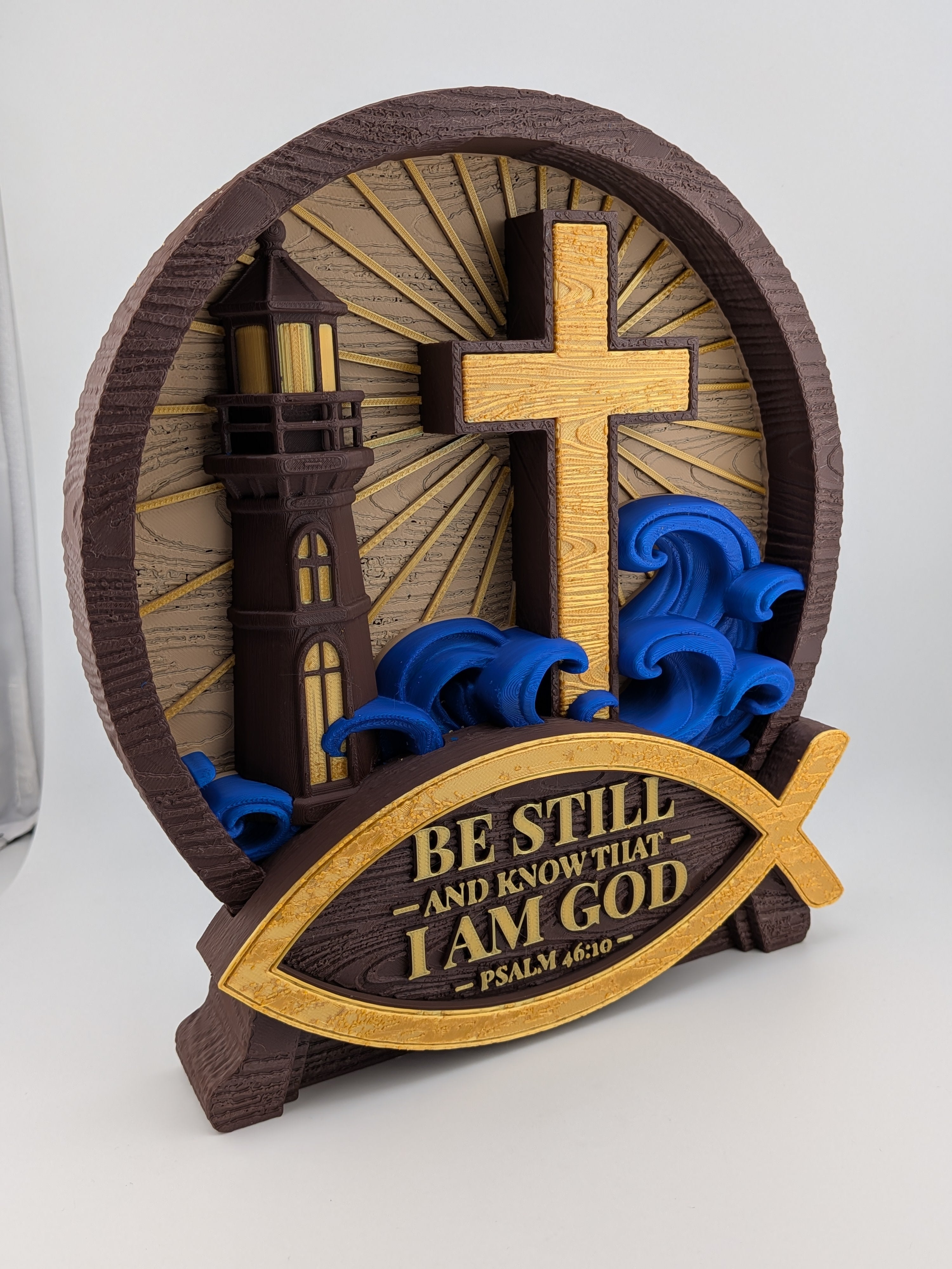 ✝️🌊 "Be Still" Psalm 46:10 3D Shadowbox | Lighthouse & Cross Spiritual Wall Art ✨⚓