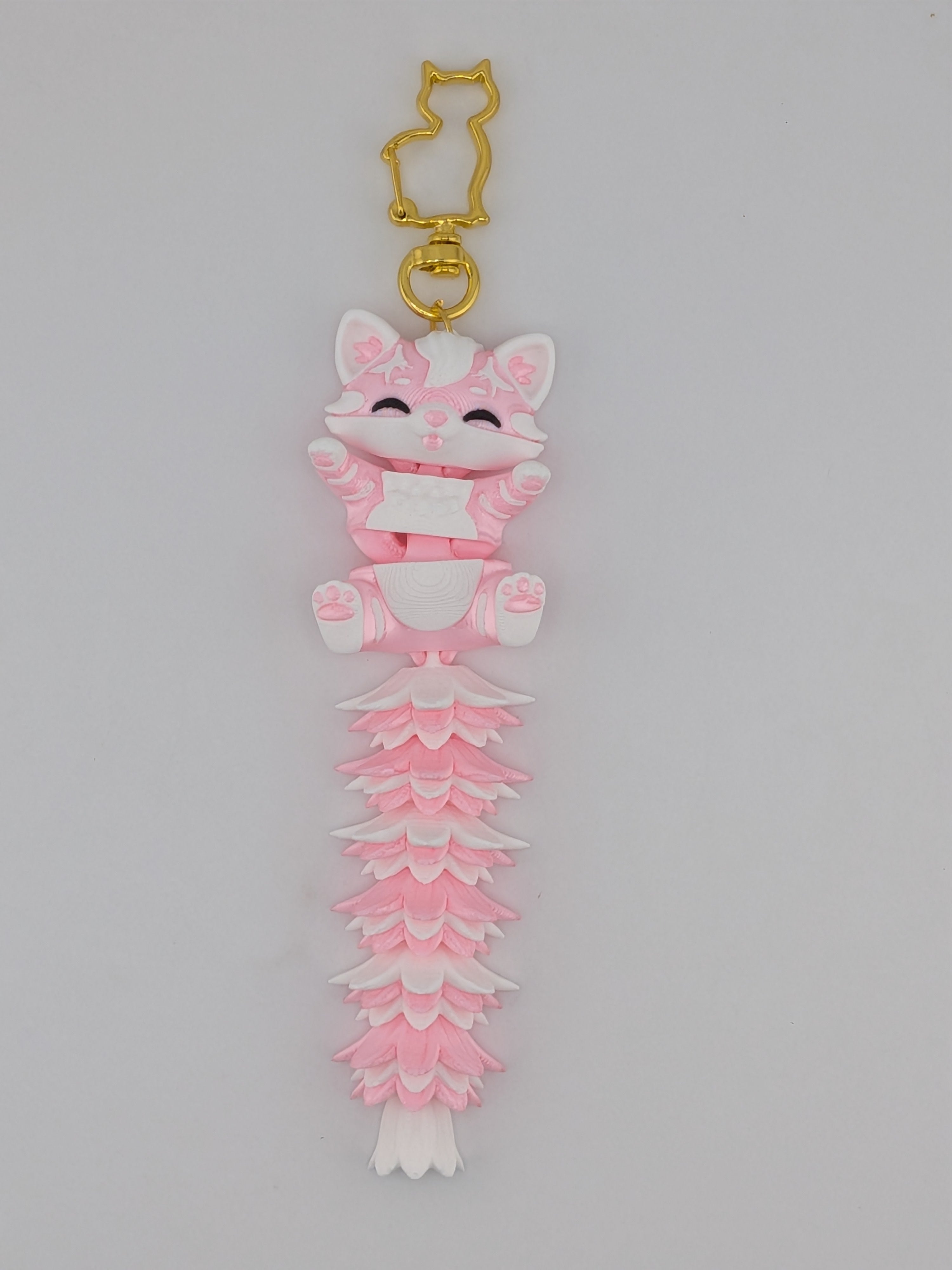 5.1 Inch Fluffy Tail Cat Keychain Articulated Mega Wiggle Fidget Buddy
