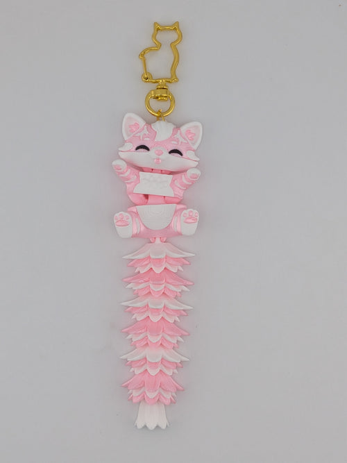 5.1 Inch Fluffy Tail Cat Keychain Articulated Mega Wiggle Fidget Buddy