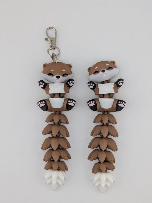 5.1 Inch Fluffy Tail Otter Keychain Articulated River-Wiggle Fidget Buddy