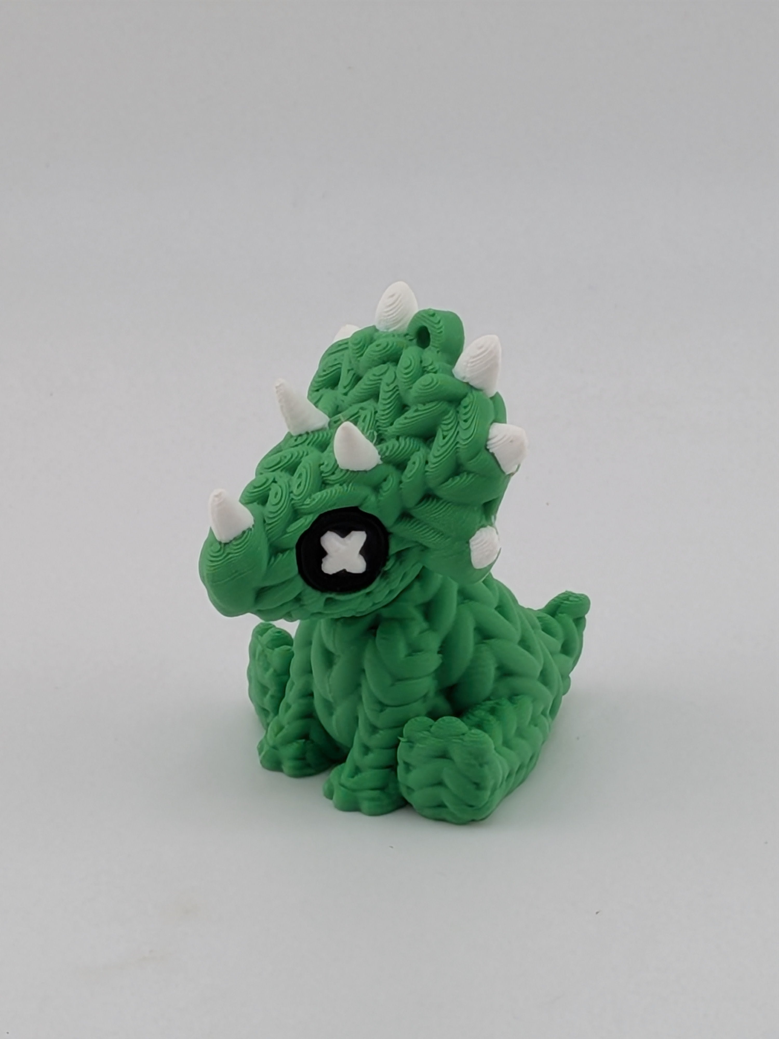 1.6 Inch Knit Appearance Triceratops Keychain 3D Printed Dinosaur Fidget Buddy