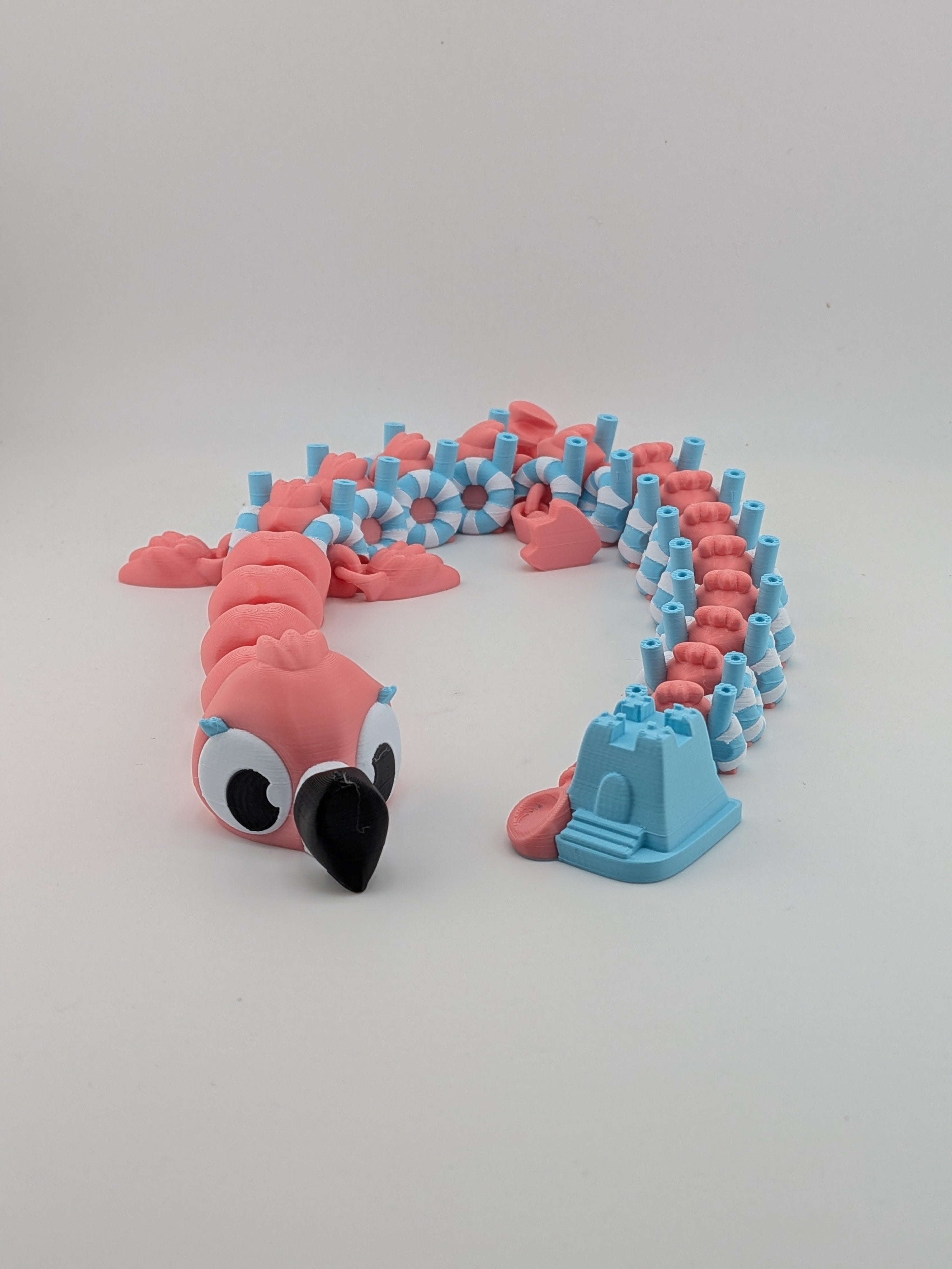 19 Inch Flamingo Beach Dragon Articulated Flexi with Sandcastle Tail