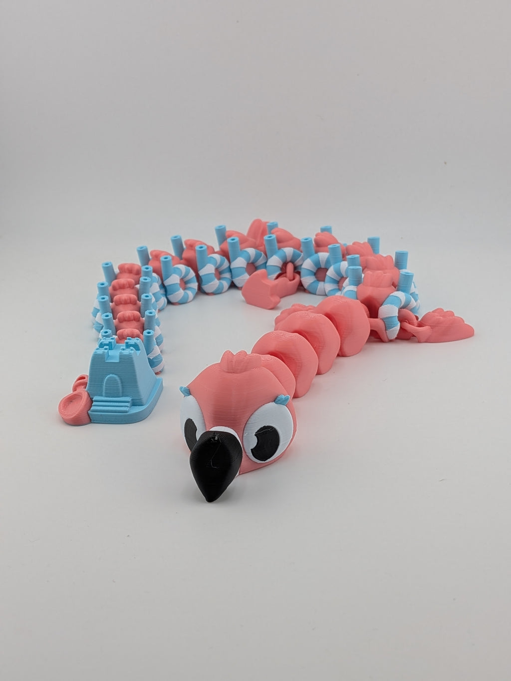 19 Inch Flamingo Beach Dragon Articulated Flexi with Sandcastle Tail