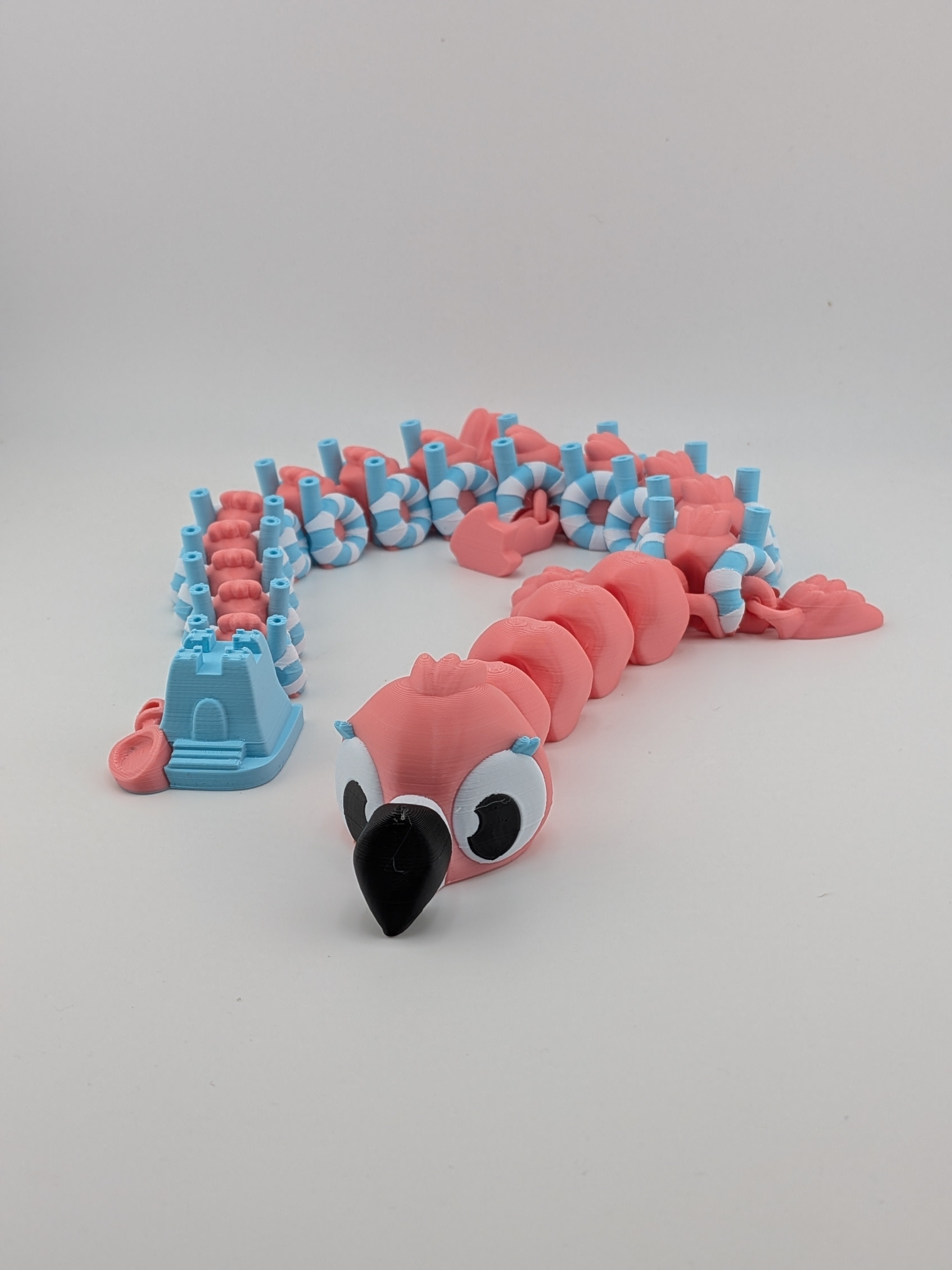 19 Inch Flamingo Beach Dragon Articulated Flexi with Sandcastle Tail