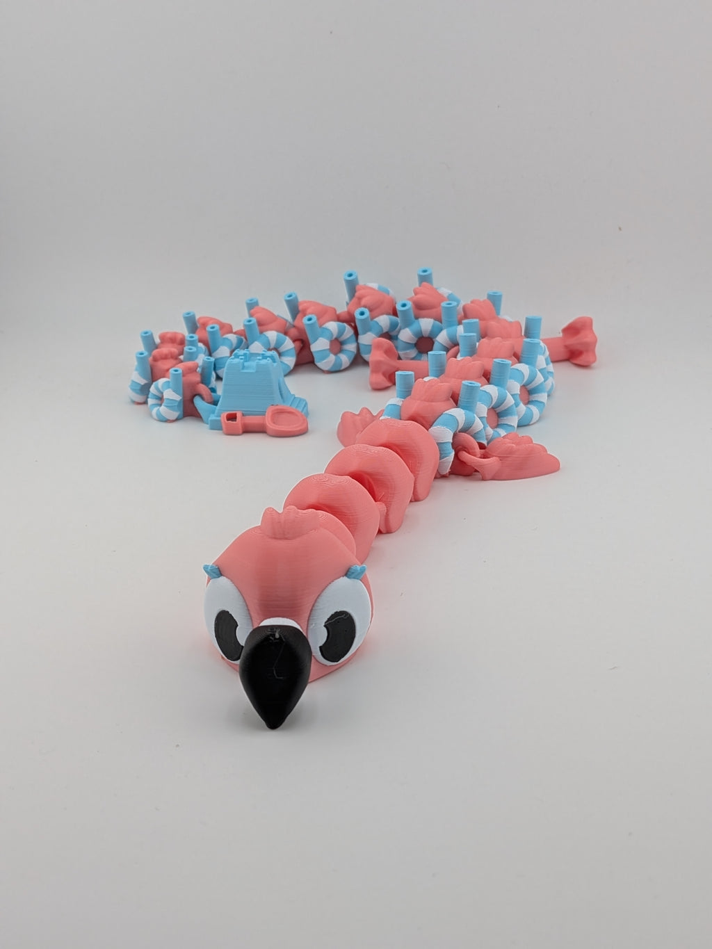 19 Inch Flamingo Beach Dragon Articulated Flexi with Sandcastle Tail