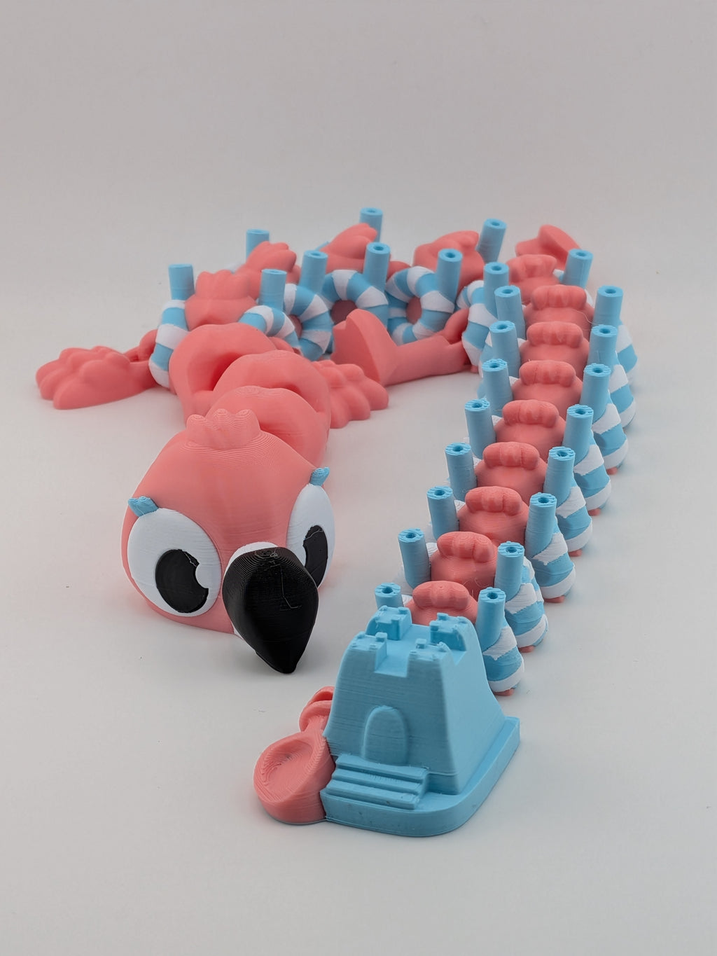 19 Inch Flamingo Beach Dragon Articulated Flexi with Sandcastle Tail