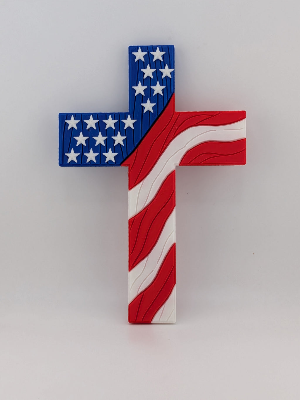 8 Inch Patriotic American Flag Christian Cross Wood Grain Wall Decor Magnet