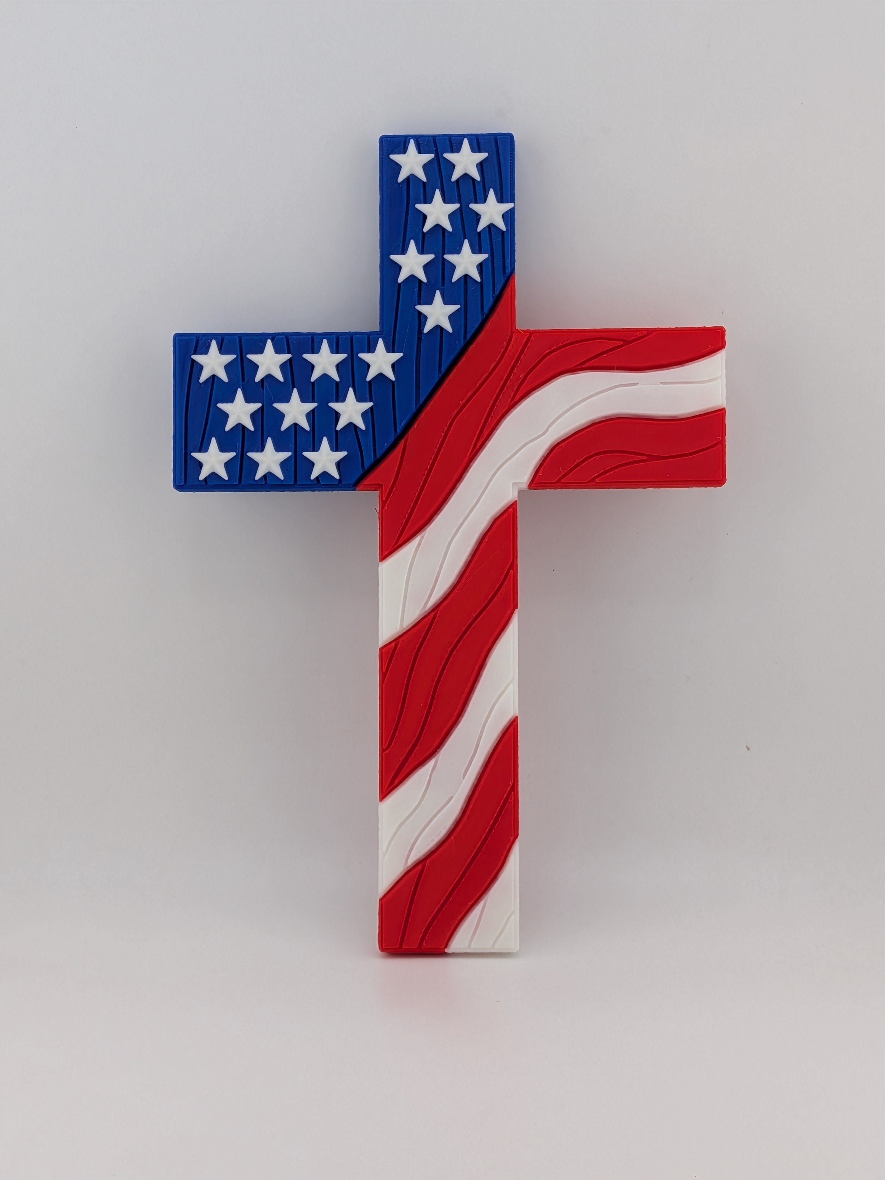8 Inch Patriotic American Flag Christian Cross Wood Grain Wall Decor Magnet