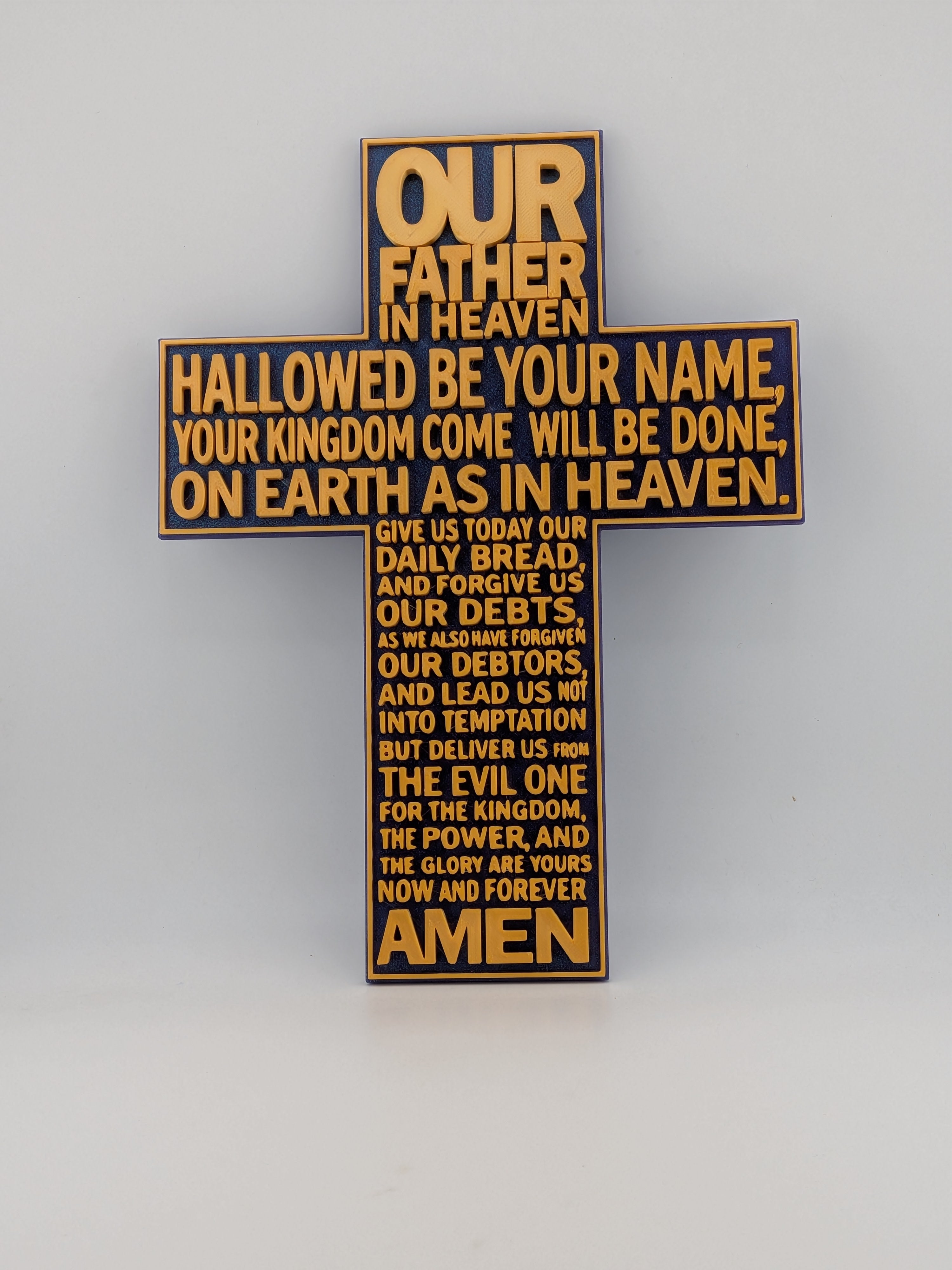 🙏✨ 9.75" Lord's Prayer Cross | 3D Printed Wall Art with Gold Embossed Text ✝️📜