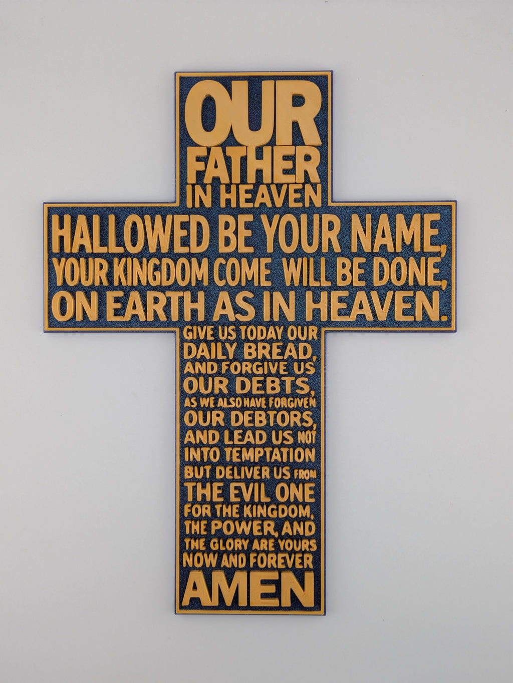 🙏✨ 9.75" Lord's Prayer Cross | 3D Printed Wall Art with Gold Embossed Text ✝️📜
