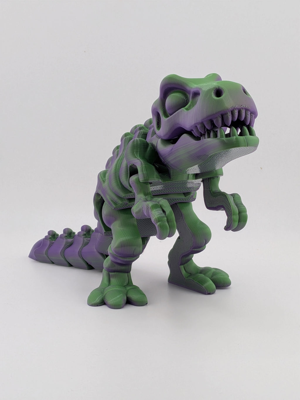 Articulated T-Rex Dinosaur Toy Dual Color Purple Green Flexi Tyrannosaurus 7.5 Inch