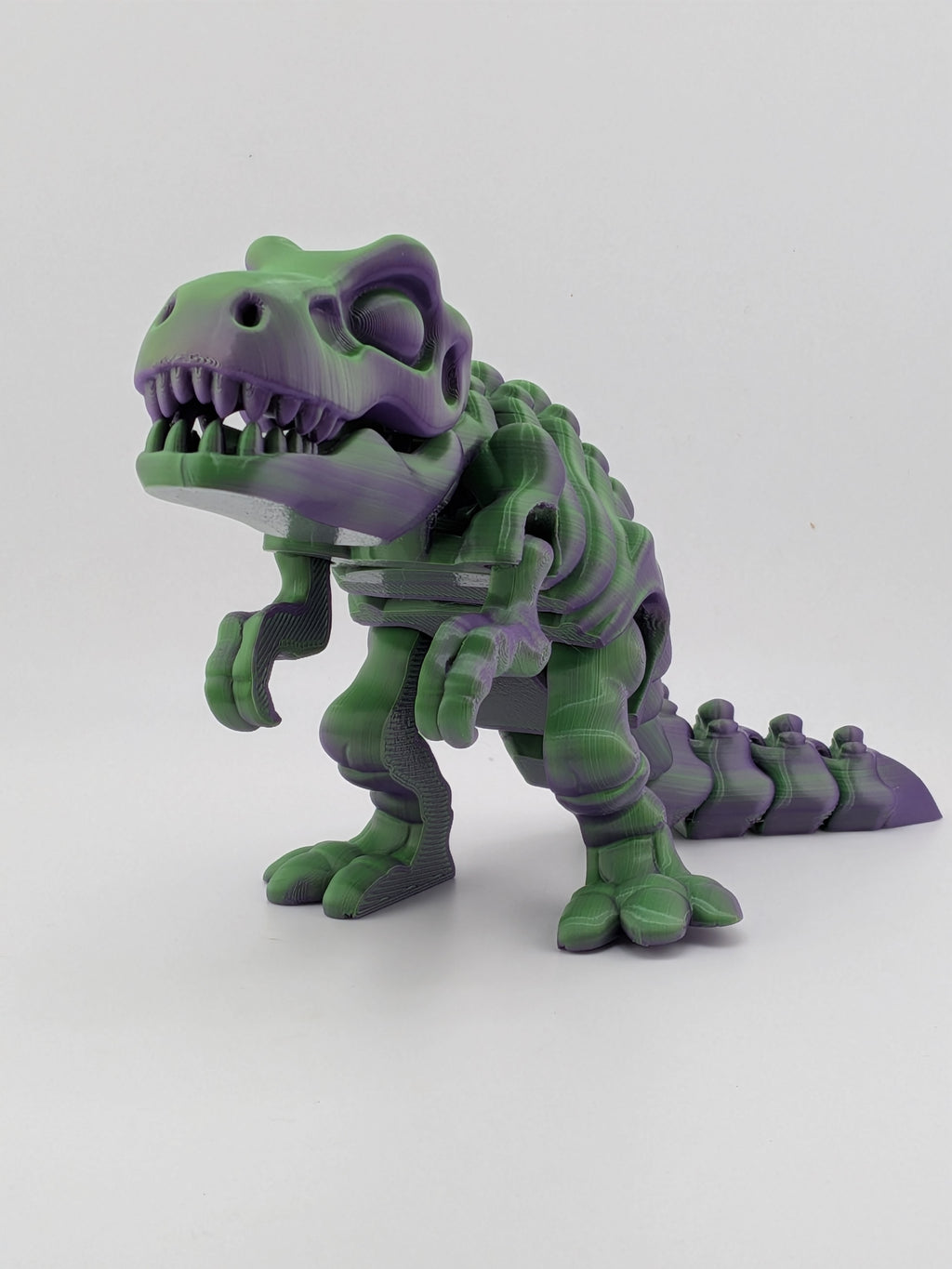 Articulated T-Rex Dinosaur Toy Dual Color Purple Green Flexi Tyrannosaurus 7.5 Inch