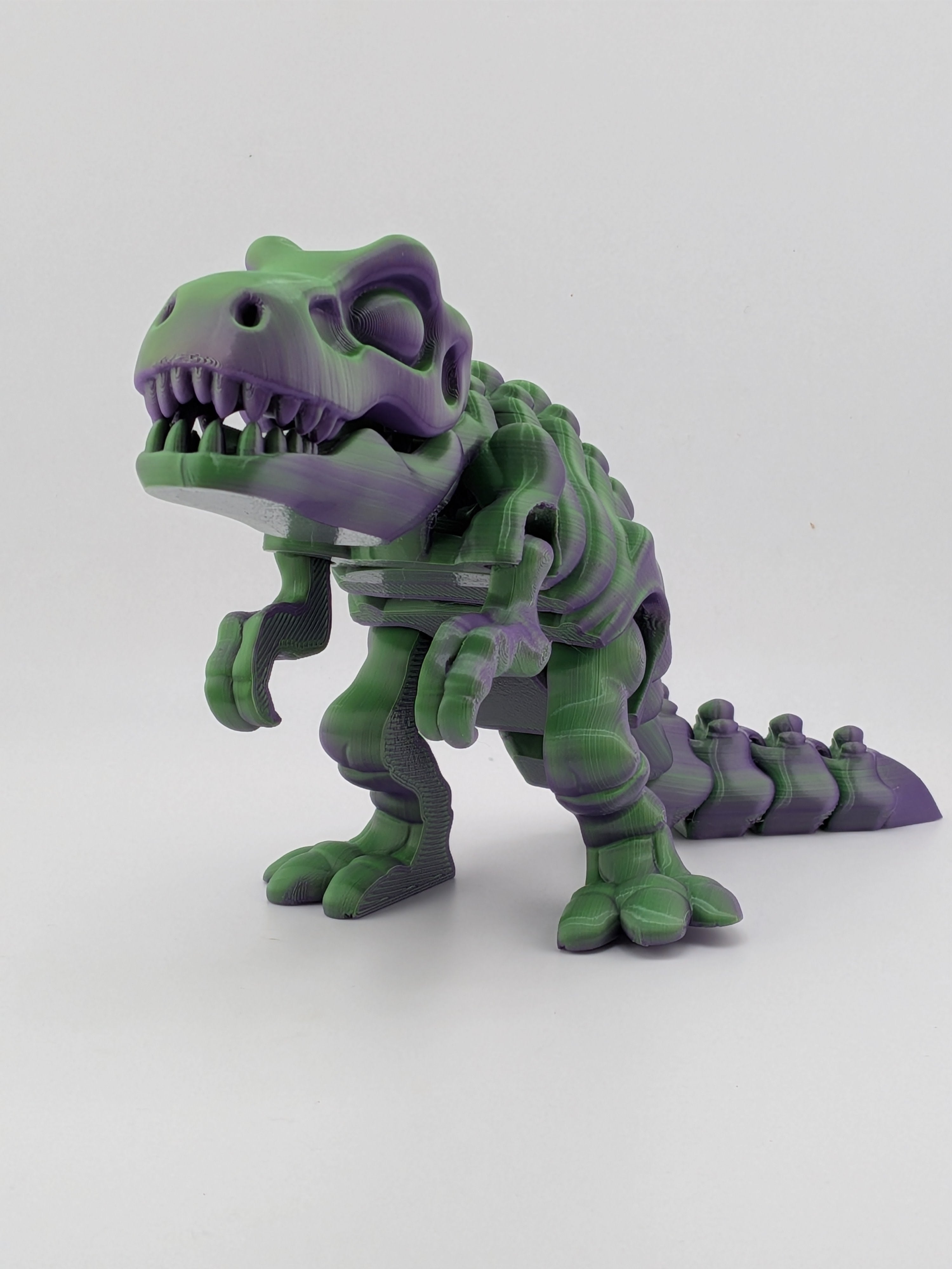 Articulated T-Rex Dinosaur Toy Dual Color Purple Green Flexi Tyrannosaurus 7.5 Inch