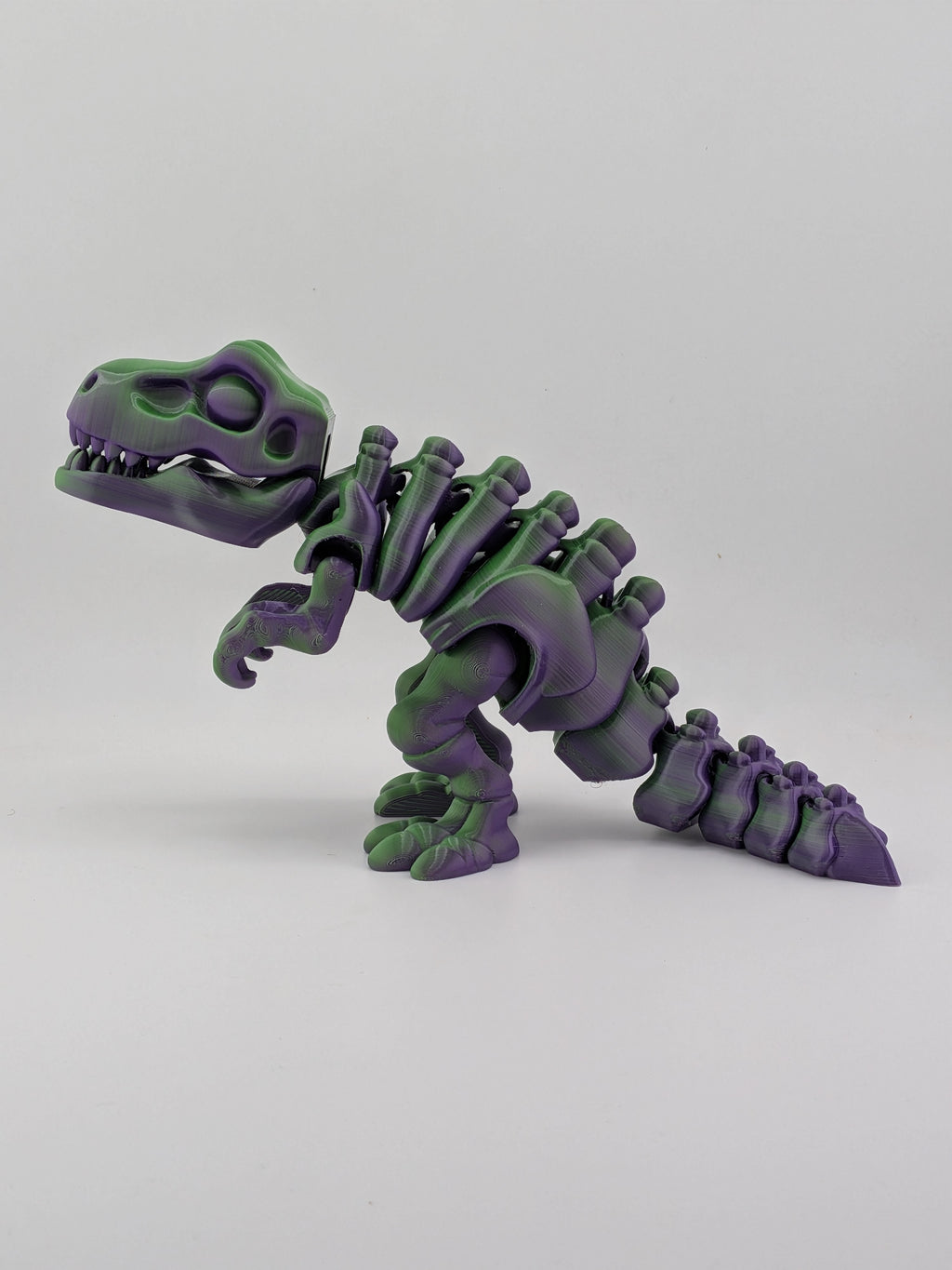 Articulated T-Rex Dinosaur Toy Dual Color Purple Green Flexi Tyrannosaurus 7.5 Inch