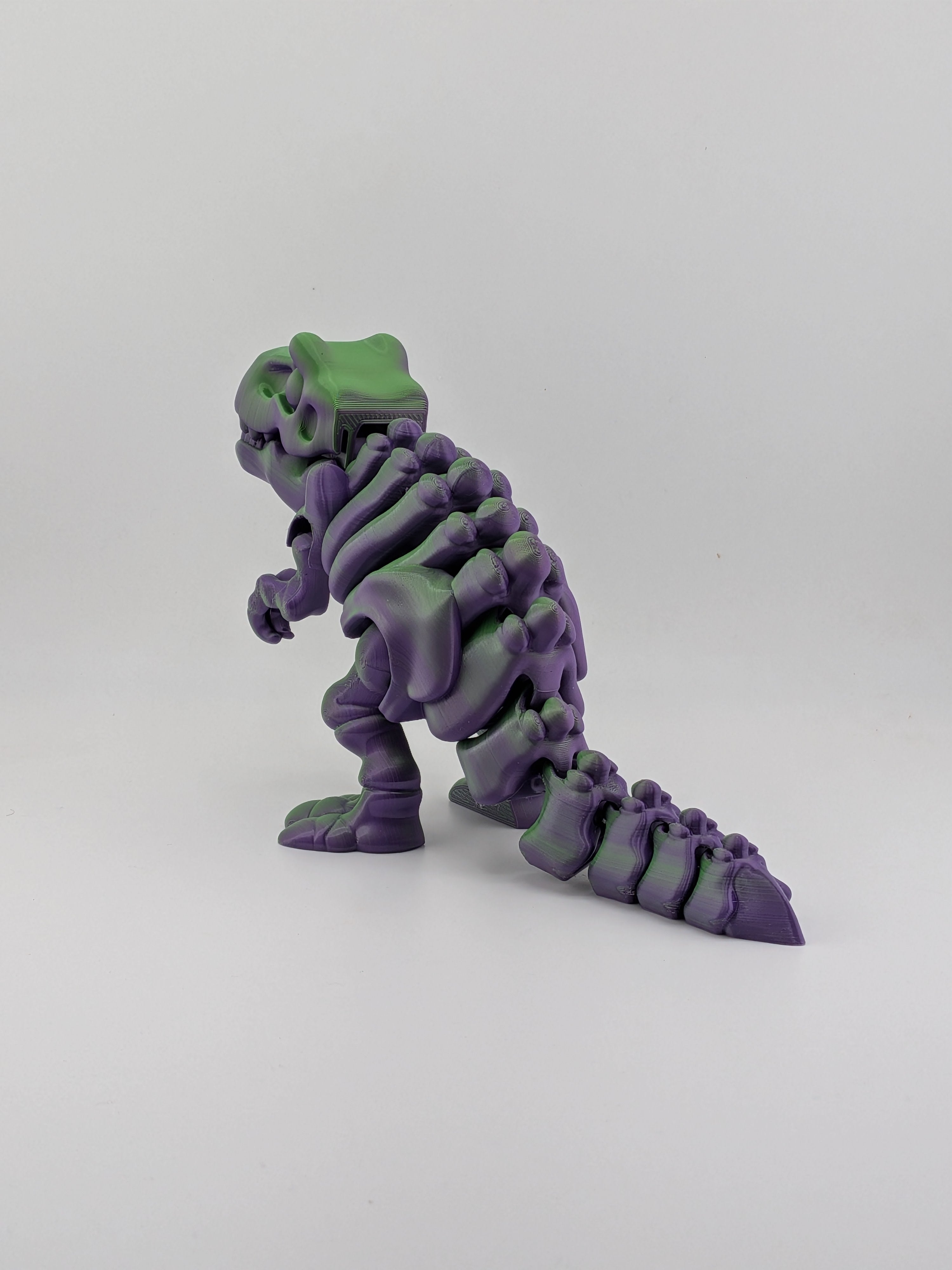Articulated T-Rex Dinosaur Toy Dual Color Purple Green Flexi Tyrannosaurus 7.5 Inch