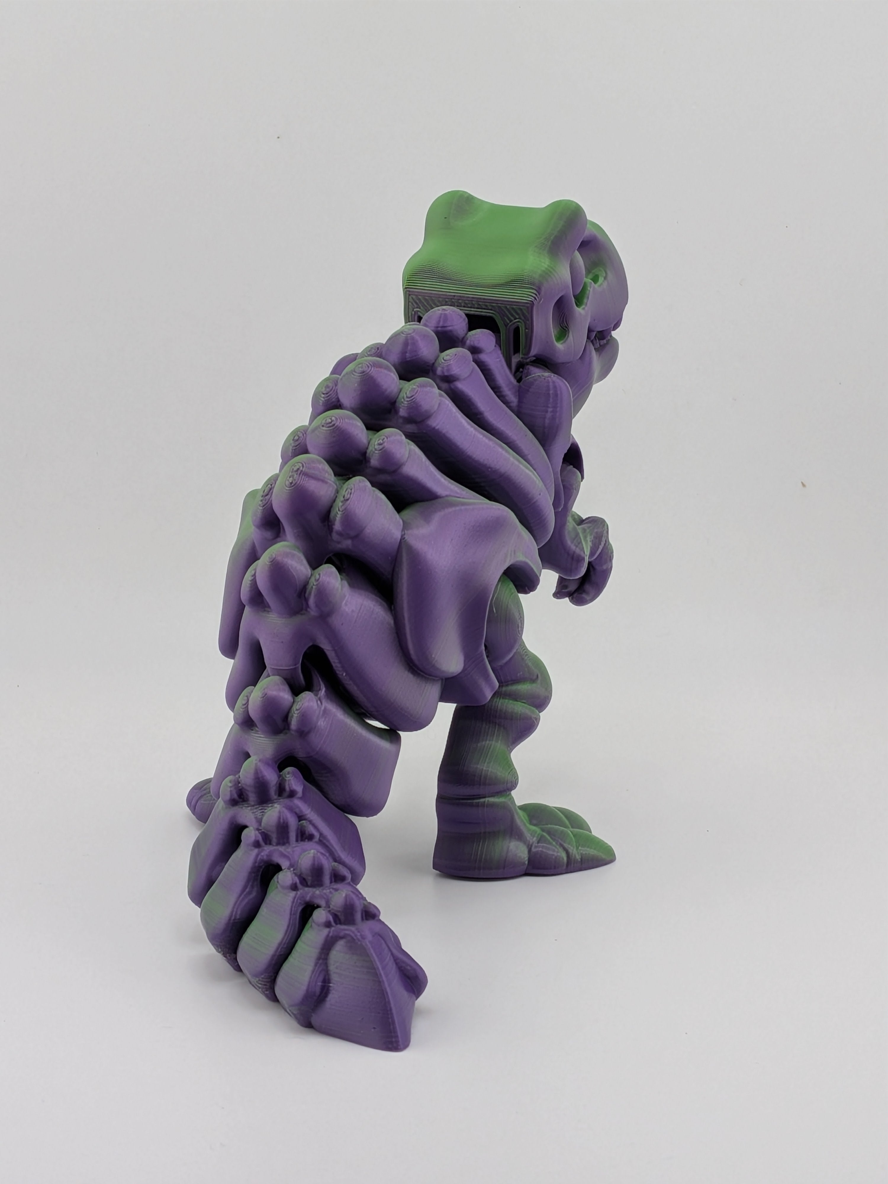 Articulated T-Rex Dinosaur Toy Dual Color Purple Green Flexi Tyrannosaurus 7.5 Inch