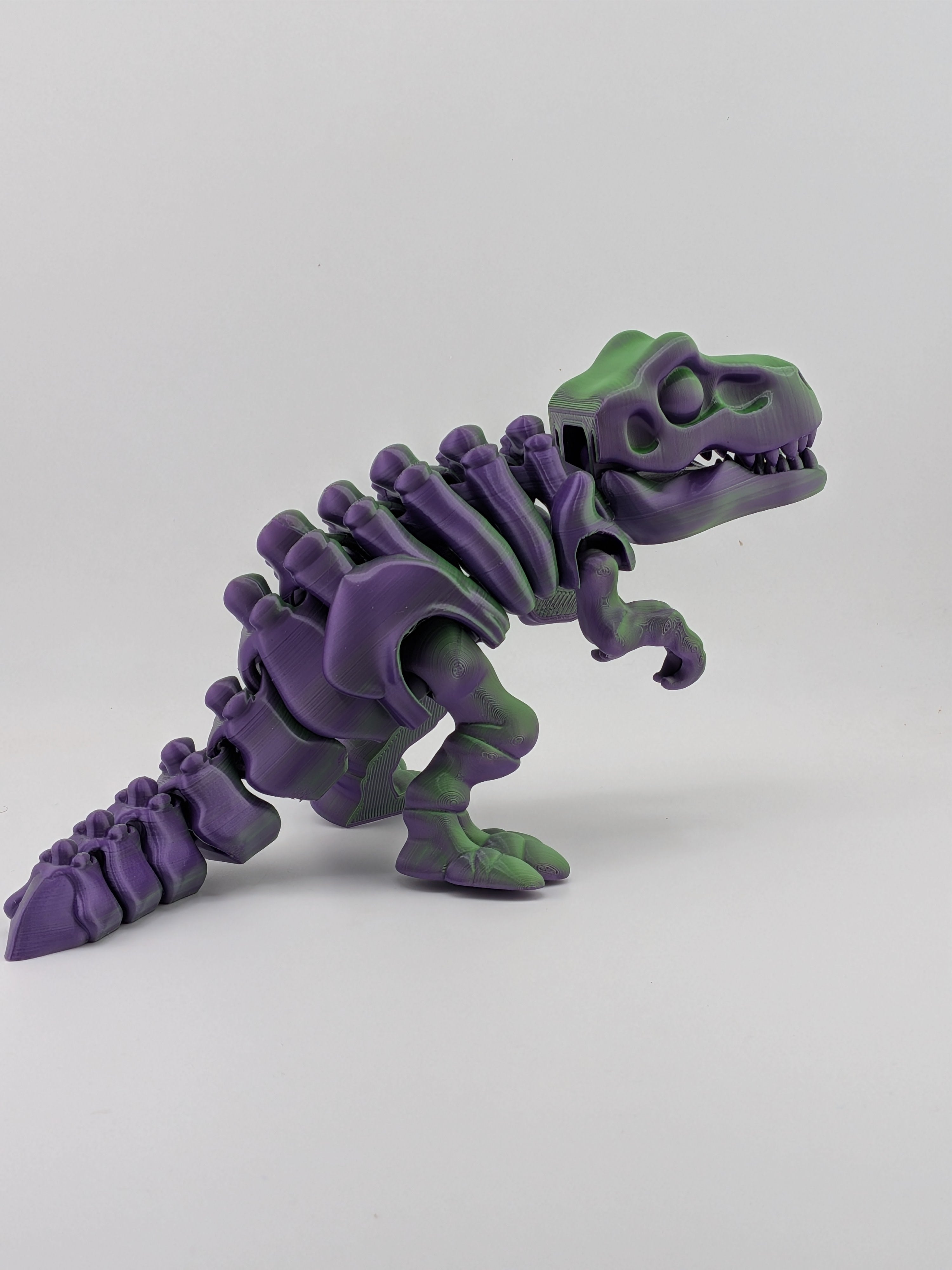 Articulated T-Rex Dinosaur Toy Dual Color Purple Green Flexi Tyrannosaurus 7.5 Inch